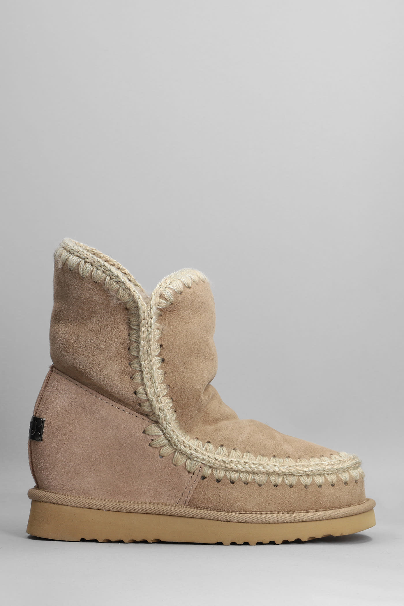 Mou Eskimo Inner Wedge Ankle Boots Inside Wedge In Camel Suede