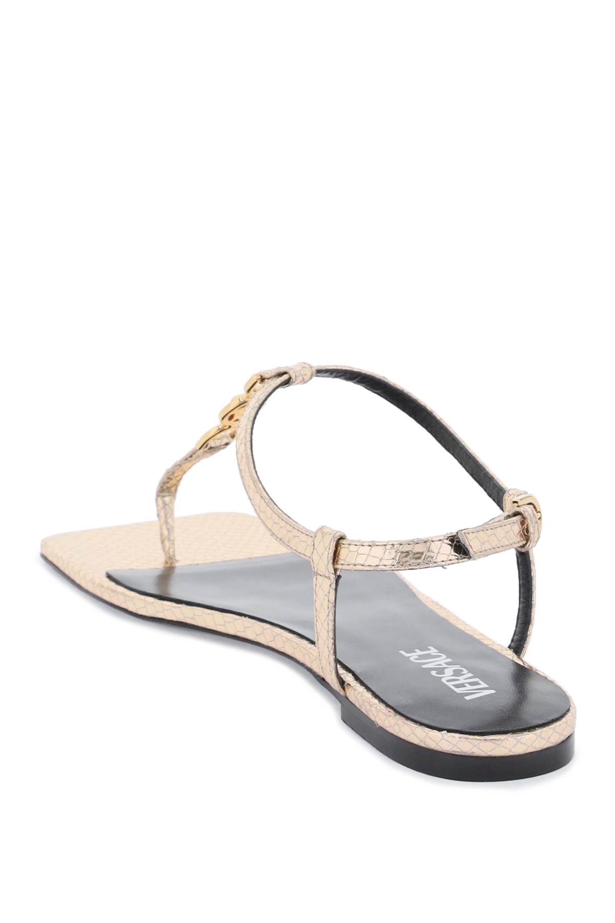 Versace Square-headed Flat Sandals In Champagne Gold (gold)