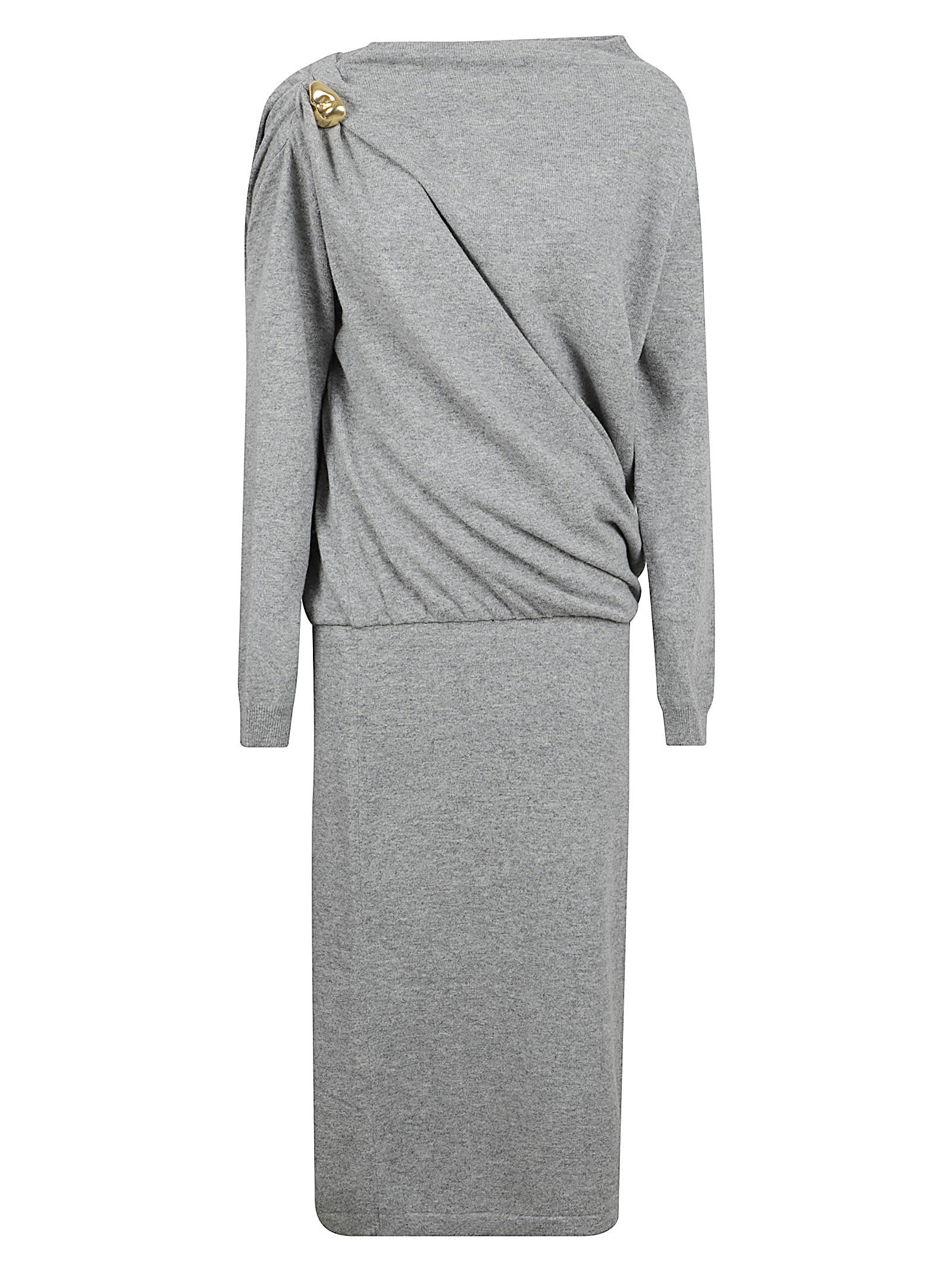 Fabiana Filippi Draped Long-sleeve Midi Dress In Gray