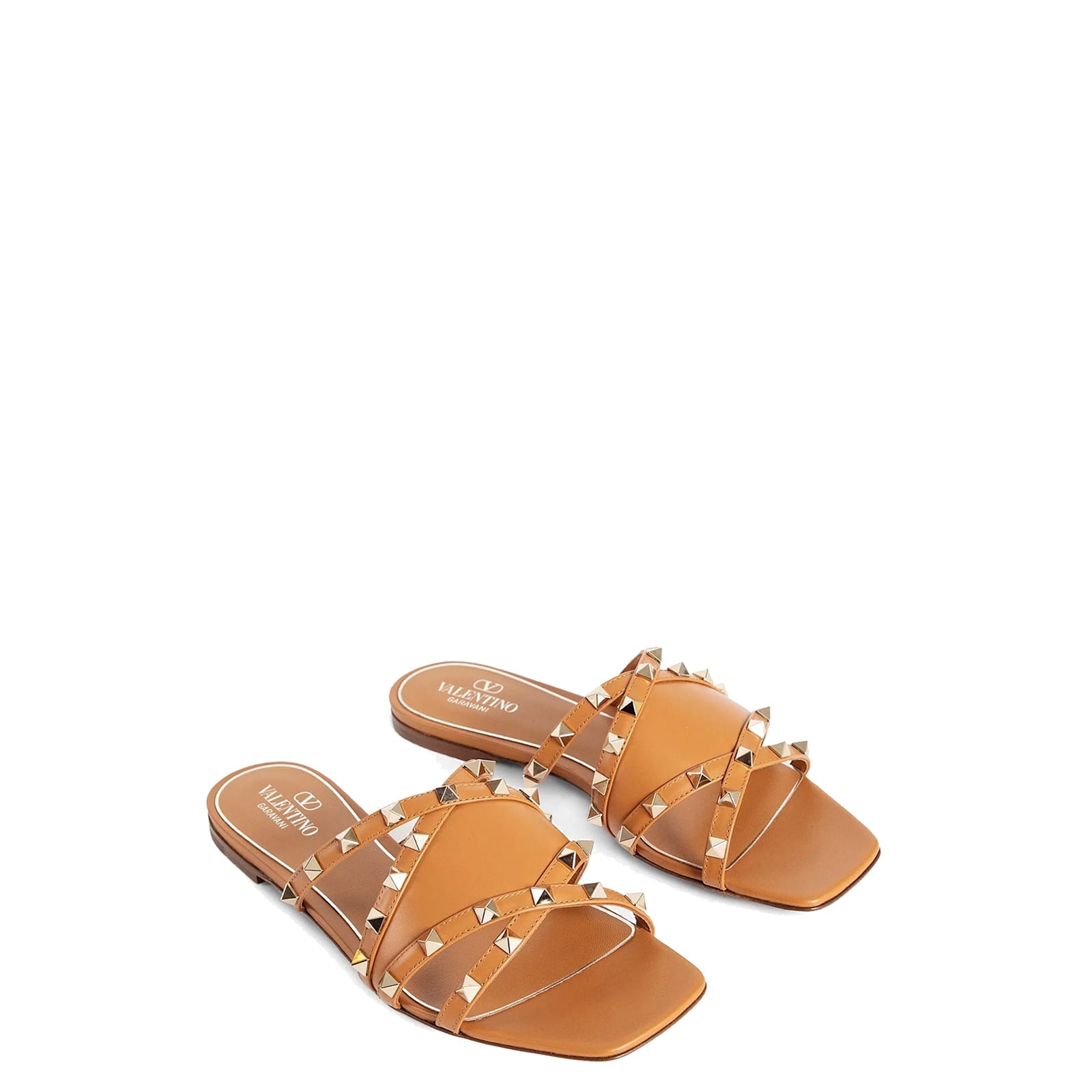 Valentino Garavani Rockstud Leather Flat Sandals In Brown