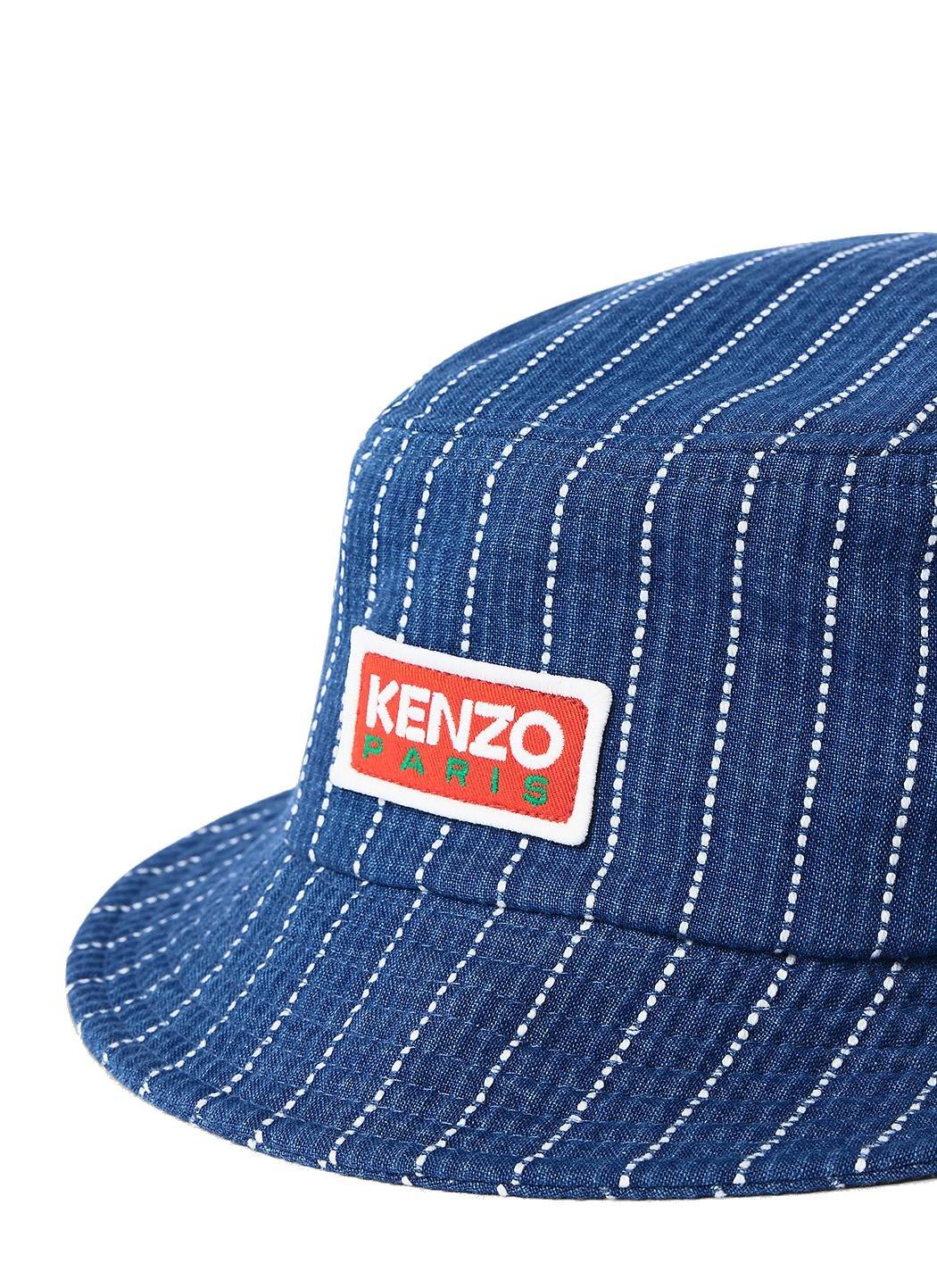 Shop Kenzo Logo Patch Stripe Detailed Bucket Hat In Blue