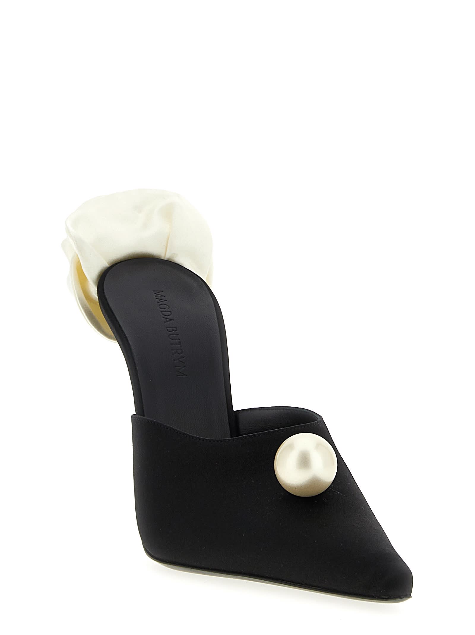 Magda Butrym Pearl Embellished Floral Pointed Toe Mules In Black