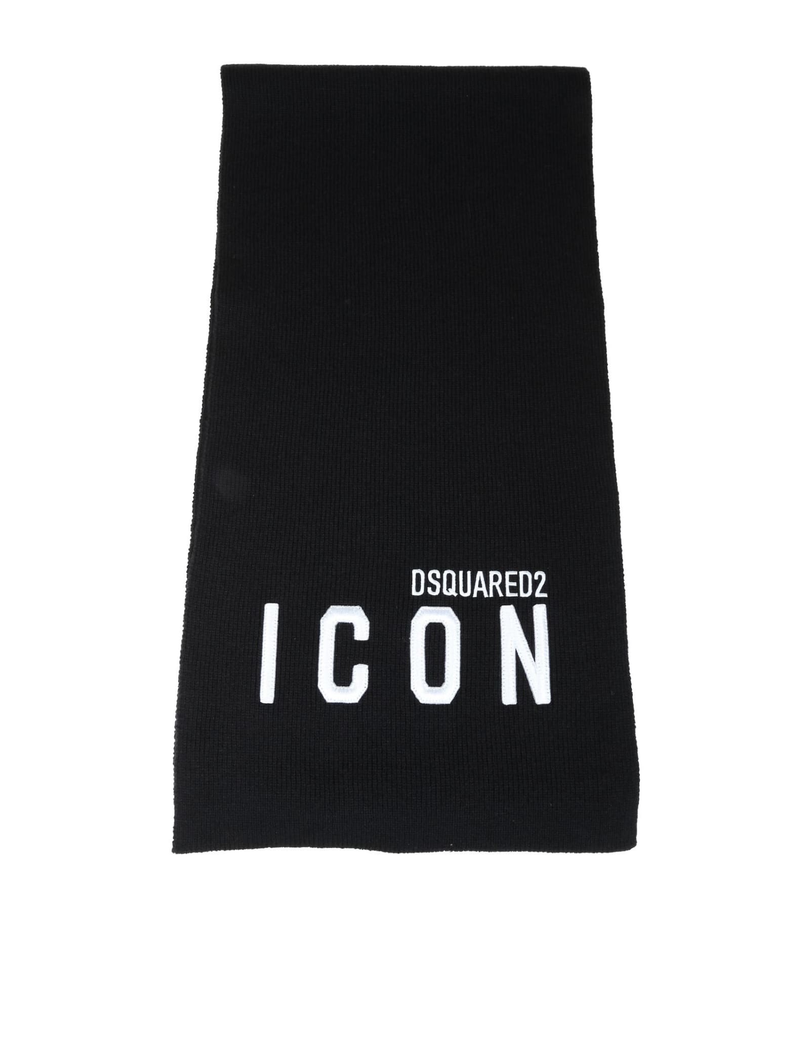 Dsquared2 Black Wool Scarf