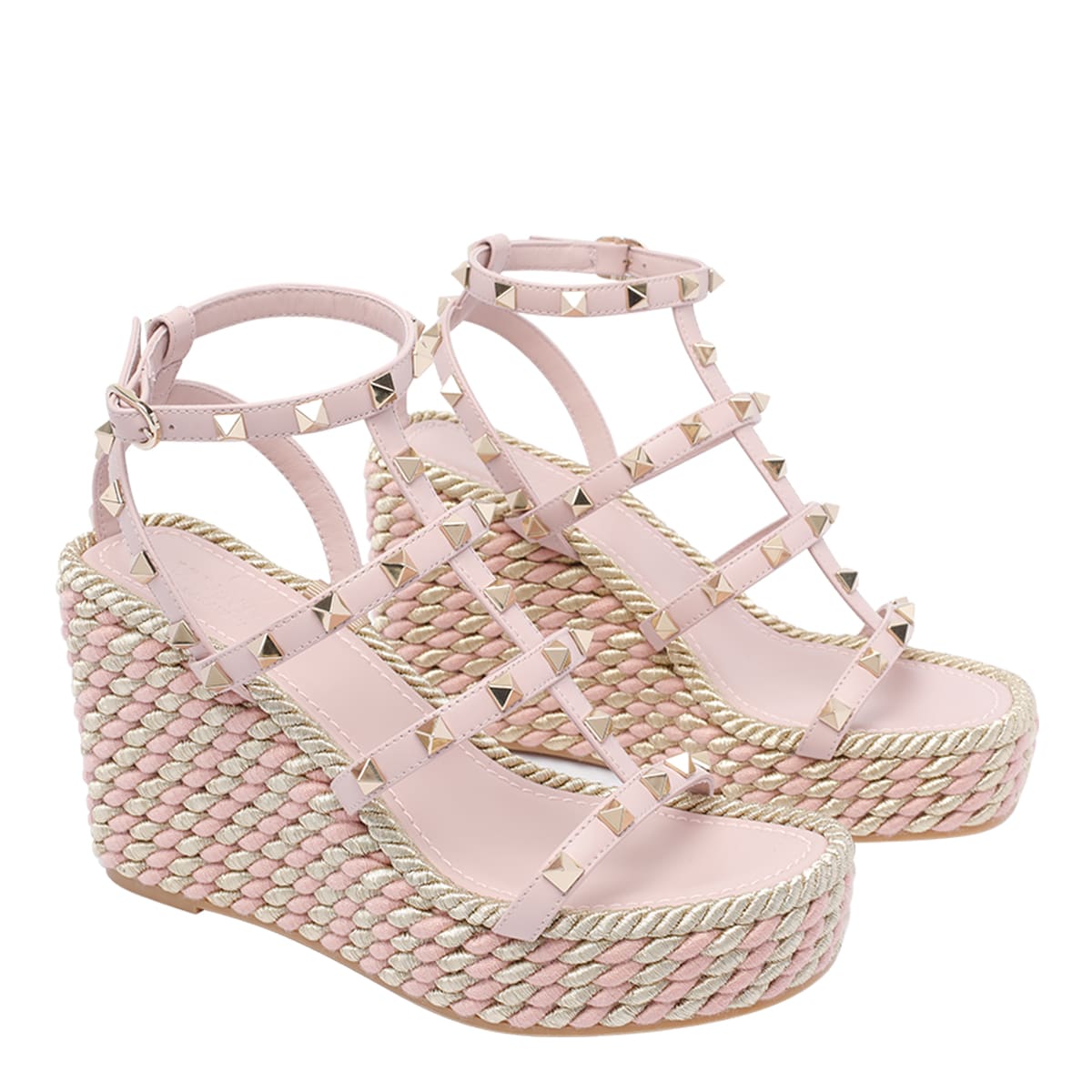 Valentino Studded Espadrille Platform Sandals In Pink