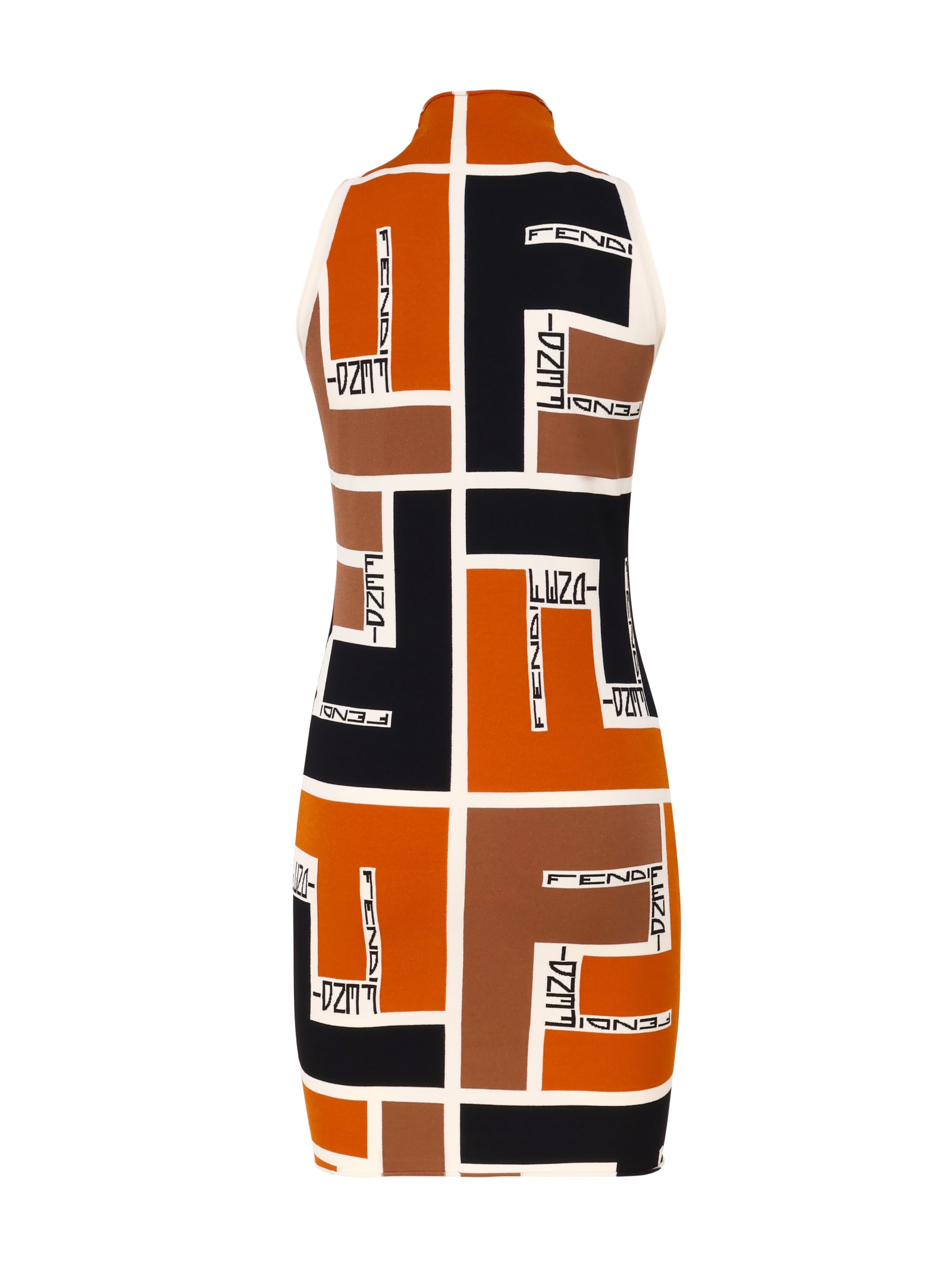 Shop Fendi Puzzle Viscose Blend Knit Dress In Multimattone