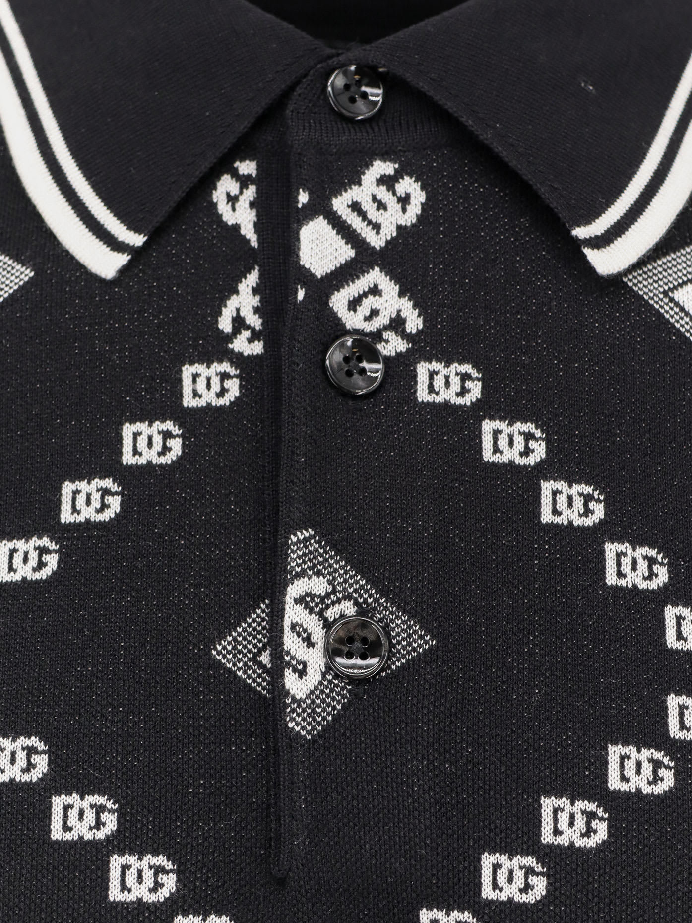 Dolce & Gabbana Men Wool And Silk Polo Shirt With Logo Monogram In Black