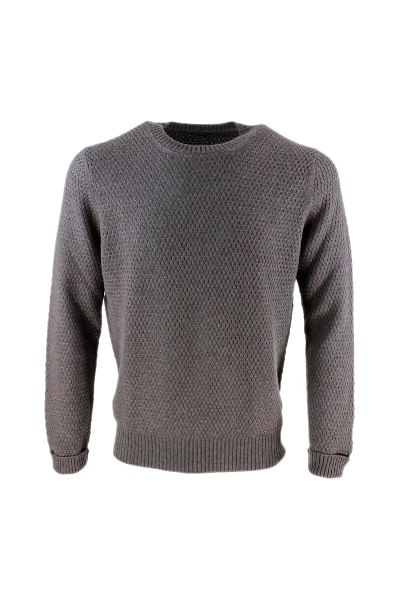 Barba Napoli Crewneck Sweater With Rice Grain Processing In Pure Wool