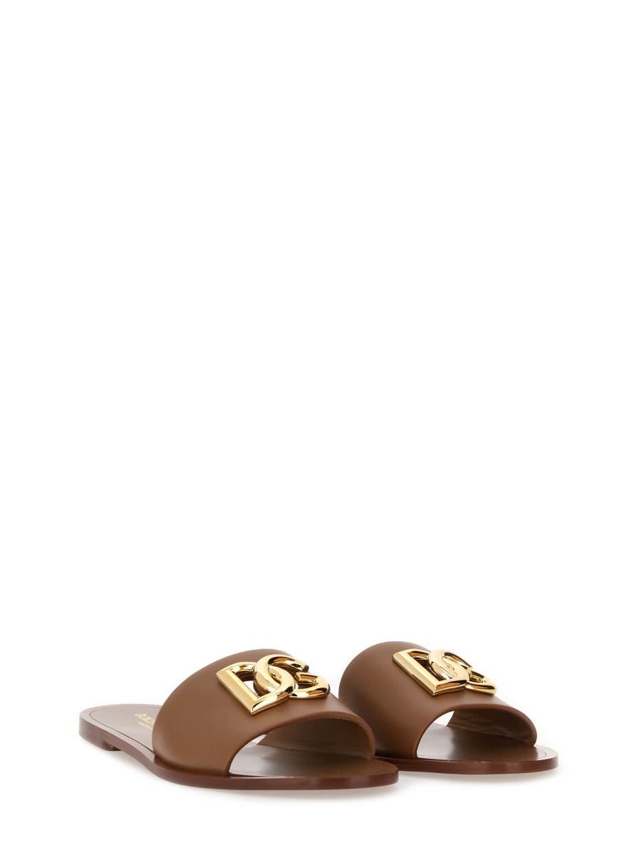 Dolce & Gabbana Women Camel Calf Leather Bianca Slides In Multi