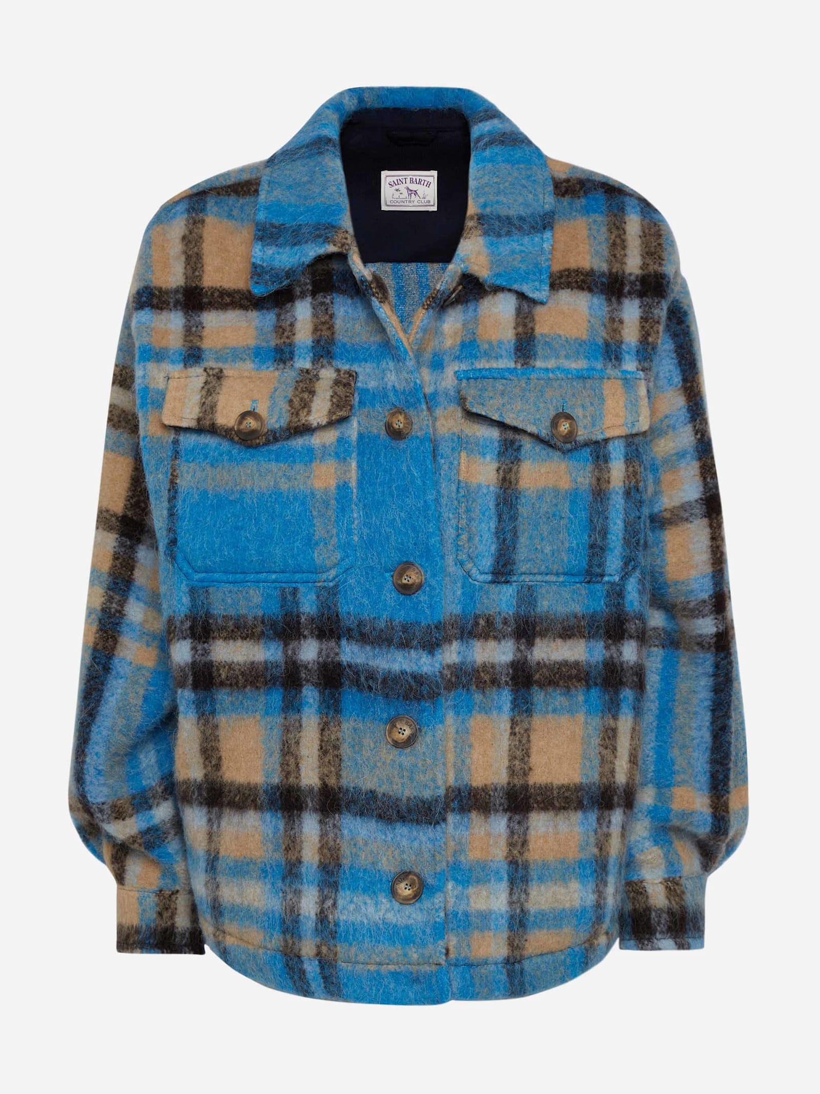 Mc2 Saint Barth Woman Overshirt Jacket With Fringes In Sky