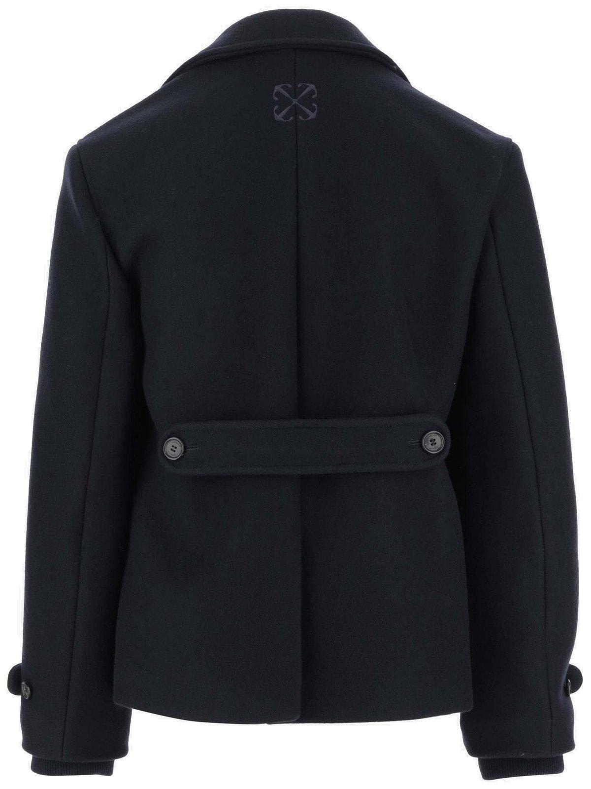 Shop Off-white Double-breasted Long-sleeved Peacoat In Sierra Leo