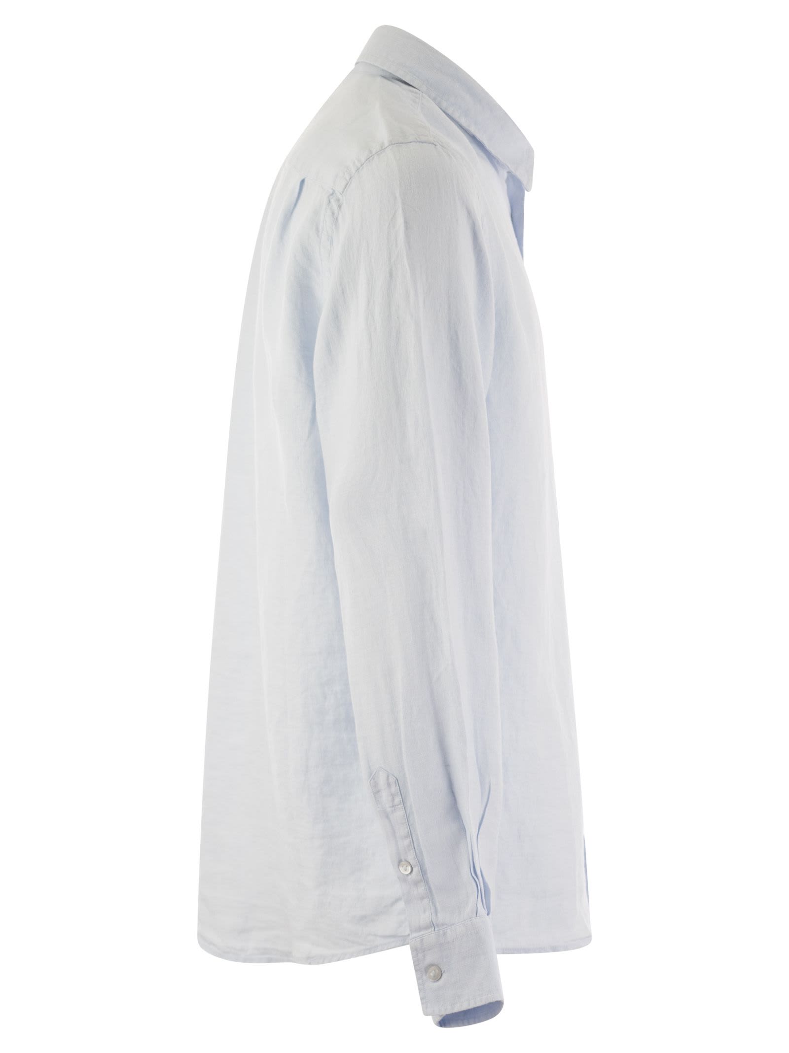 Shop Vilebrequin Long-sleeved Linen Shirt In Sky