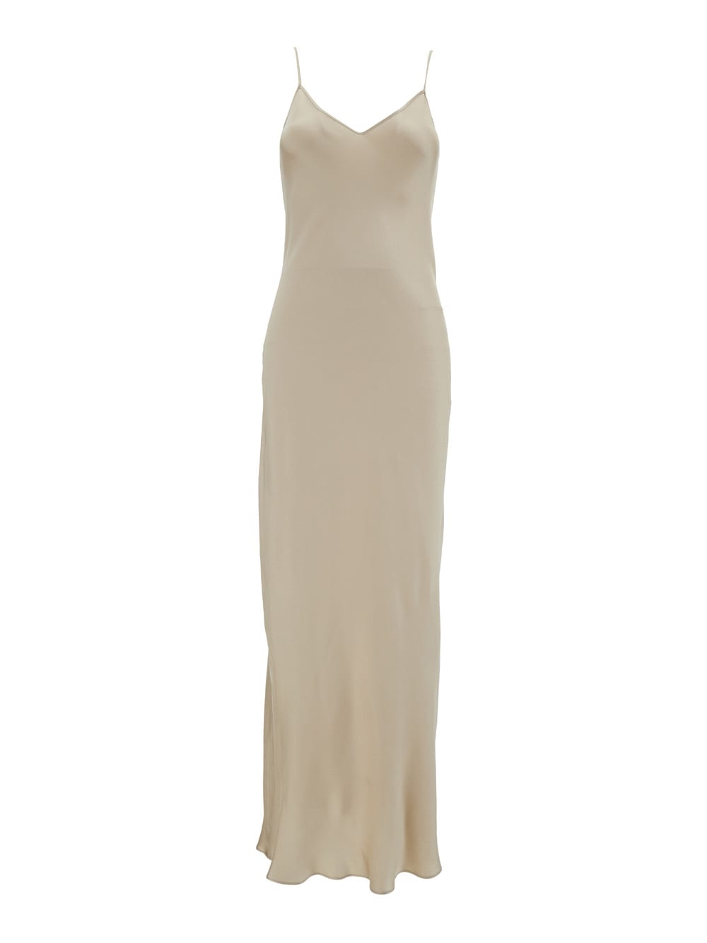 Shop Antonelli Long Beige Dress With V Neckline In Acetate Blend Woman