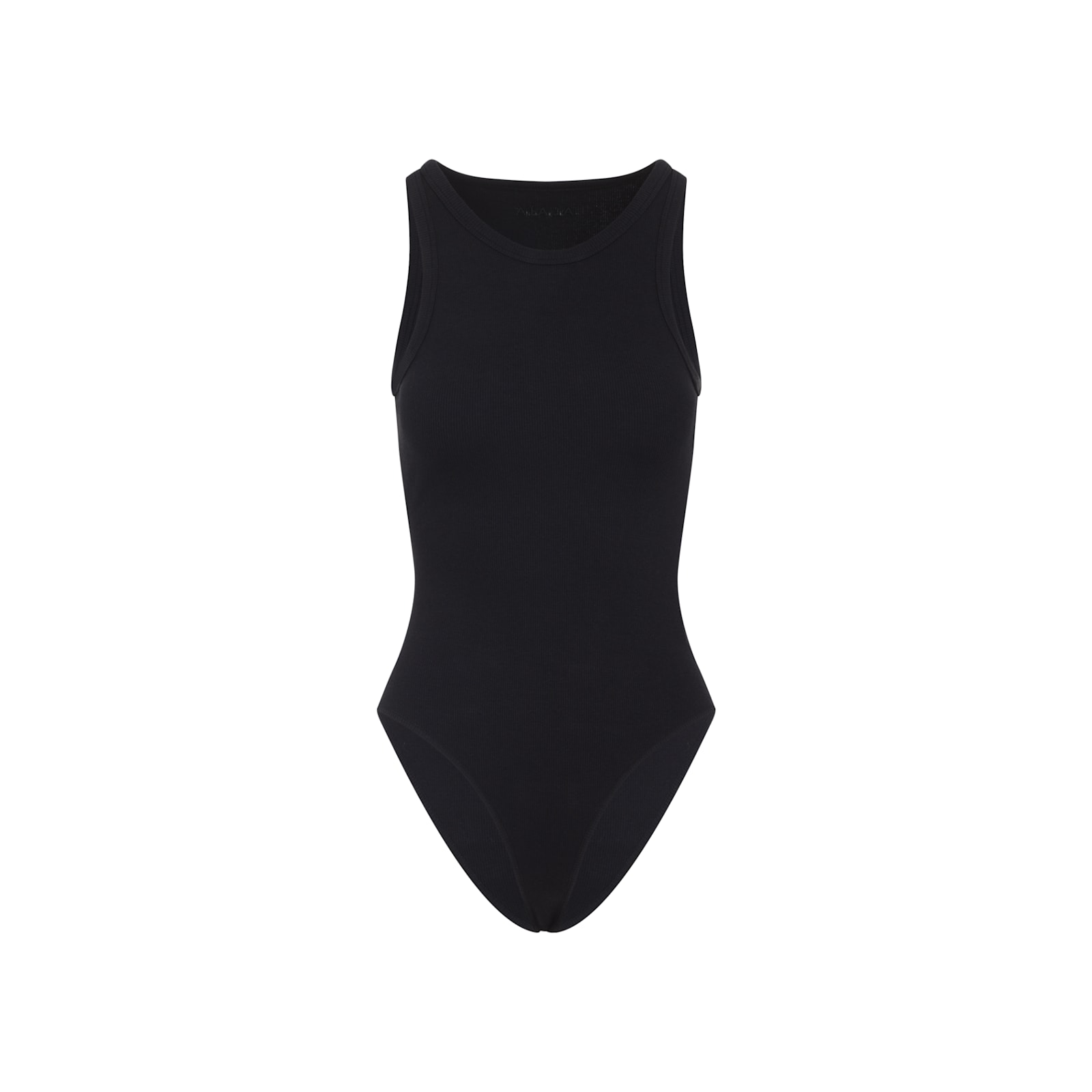 Alaïa Ribbed Texture High Neckline Sleeveless Thong Cut In Black