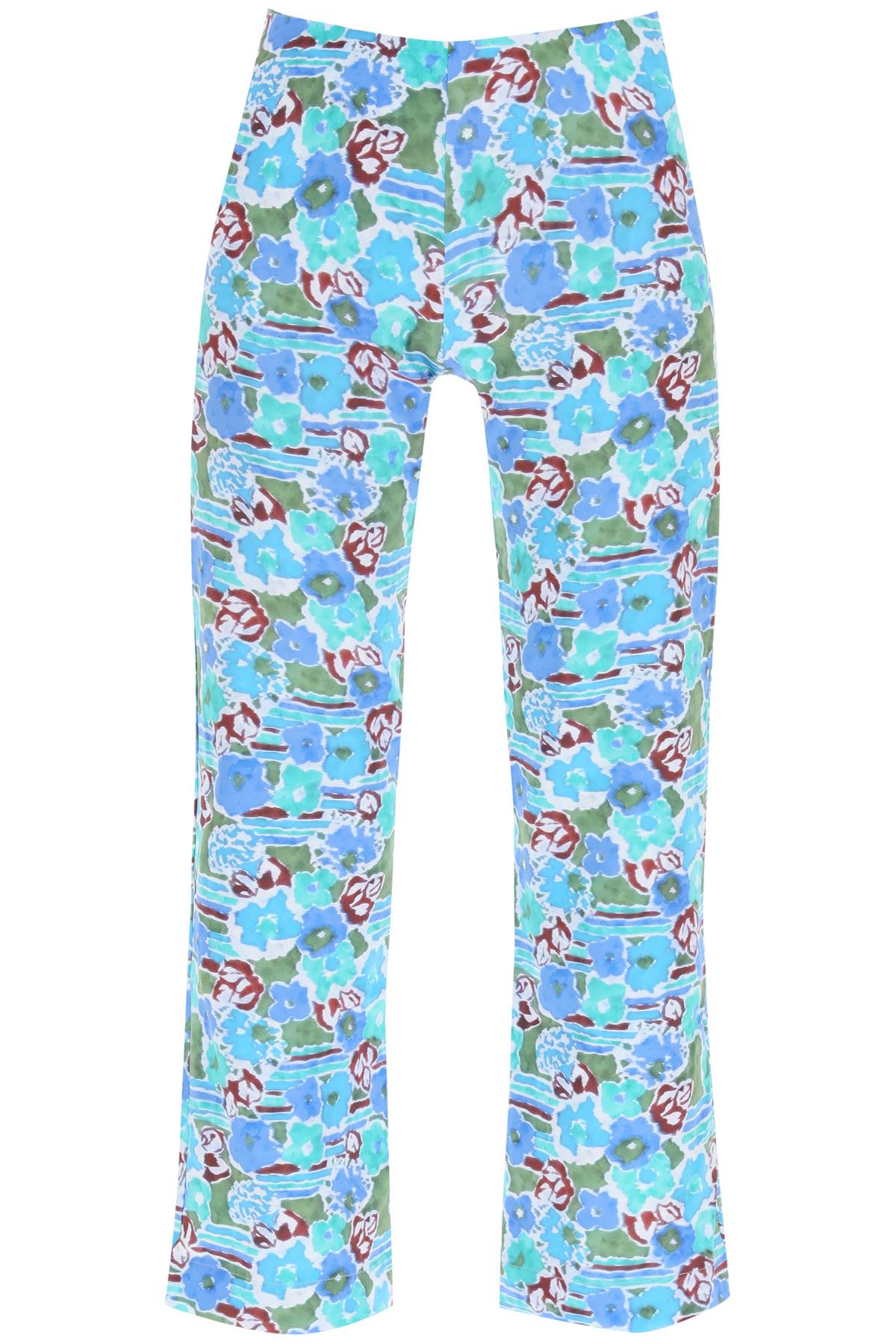 Collina Strada Blue Floral Lounge Pants In Turquoise Flower Stripe (blue)