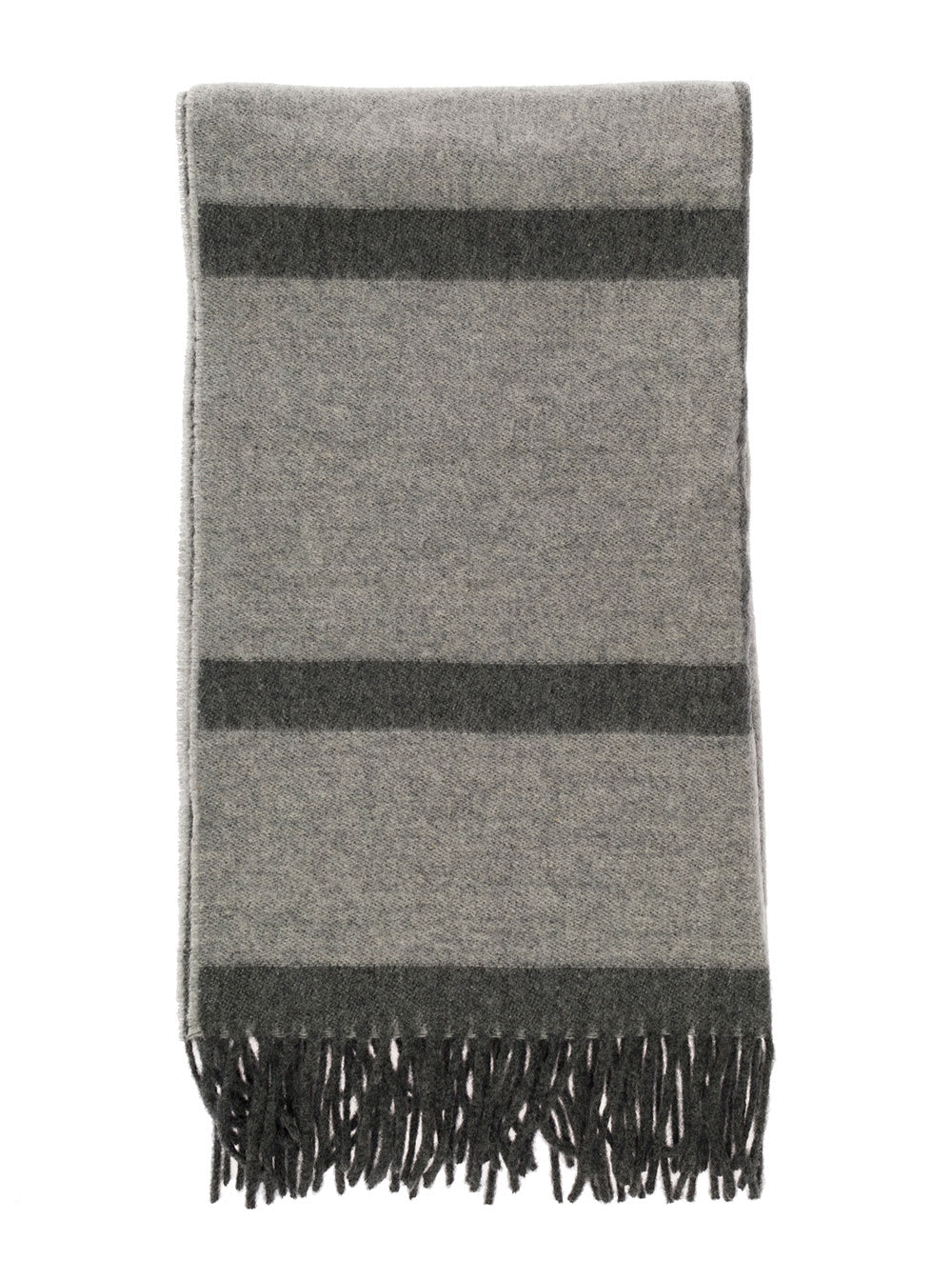 Shop Totême Grey Scarf With Fringed Hem And Monogram In Jacquard Wool Woman