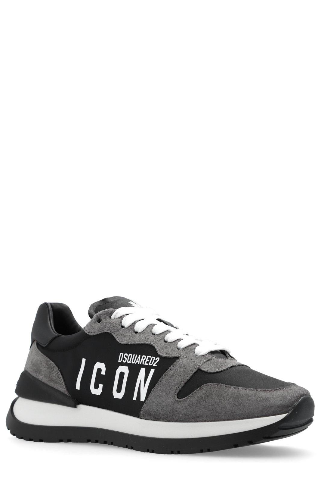 Shop Dsquared2 Icon Printed Low-top Sneakers In Nero/bianco