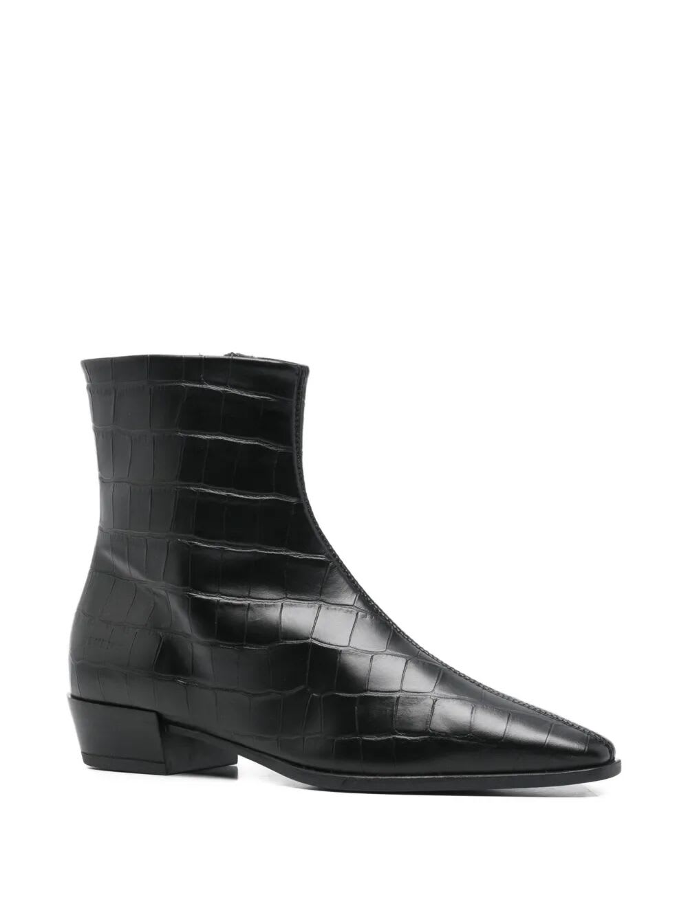 Copenhagen 30mm Cph293 Croc-embossed Pointed Boots In Black