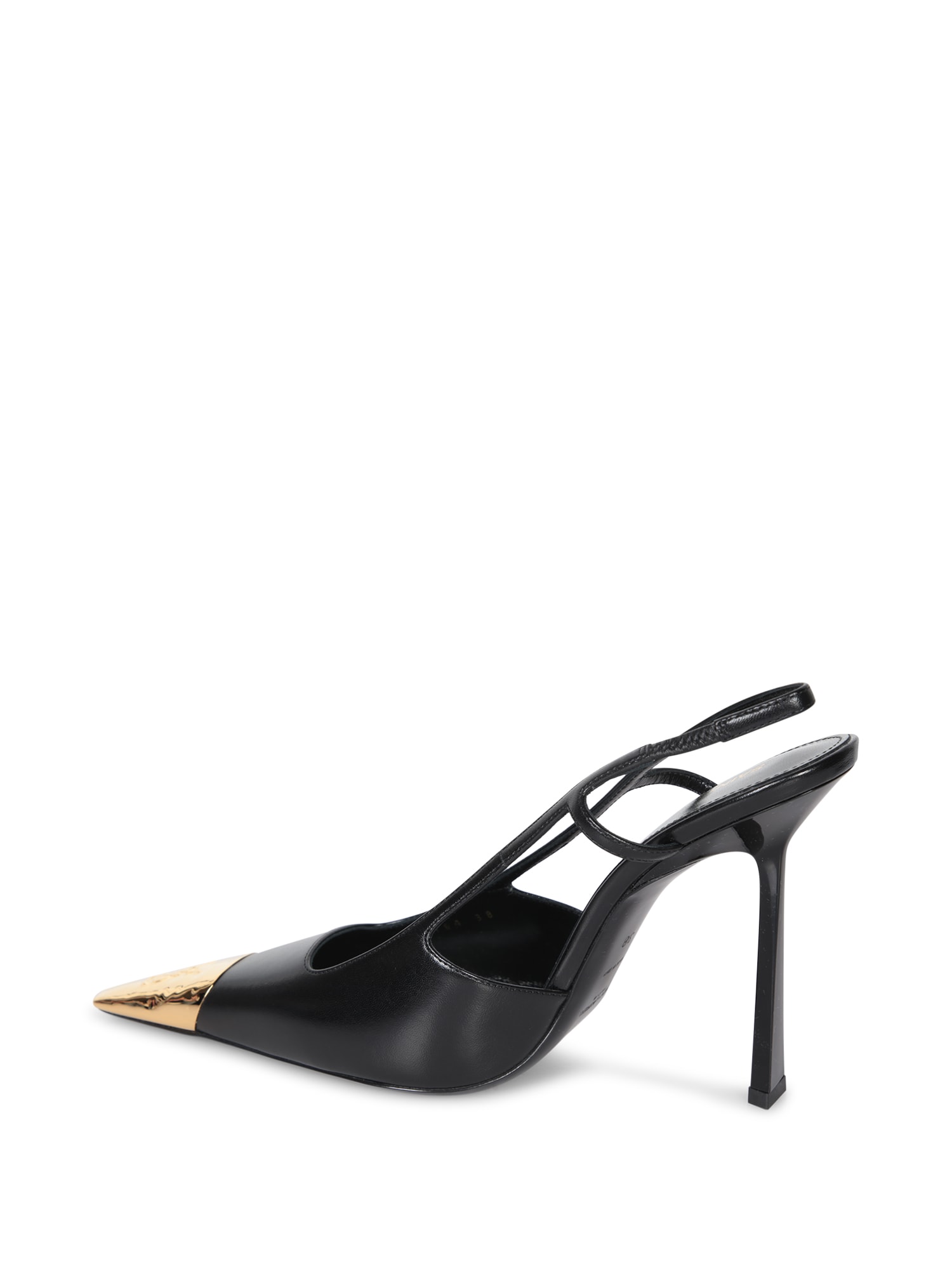 Saint Laurent Slingback Stone 110 Black-gold Pumps In Black