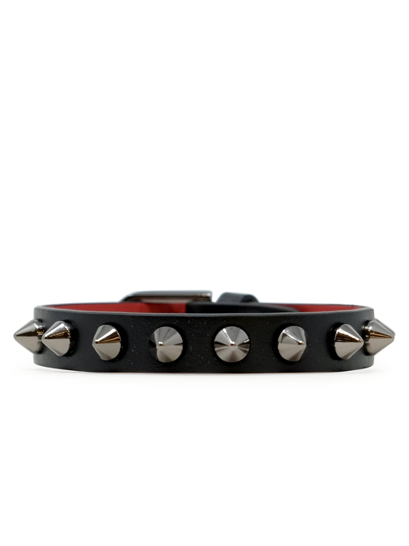 Black Calf Paris Leather Metal Spikes Cabata Bracelet