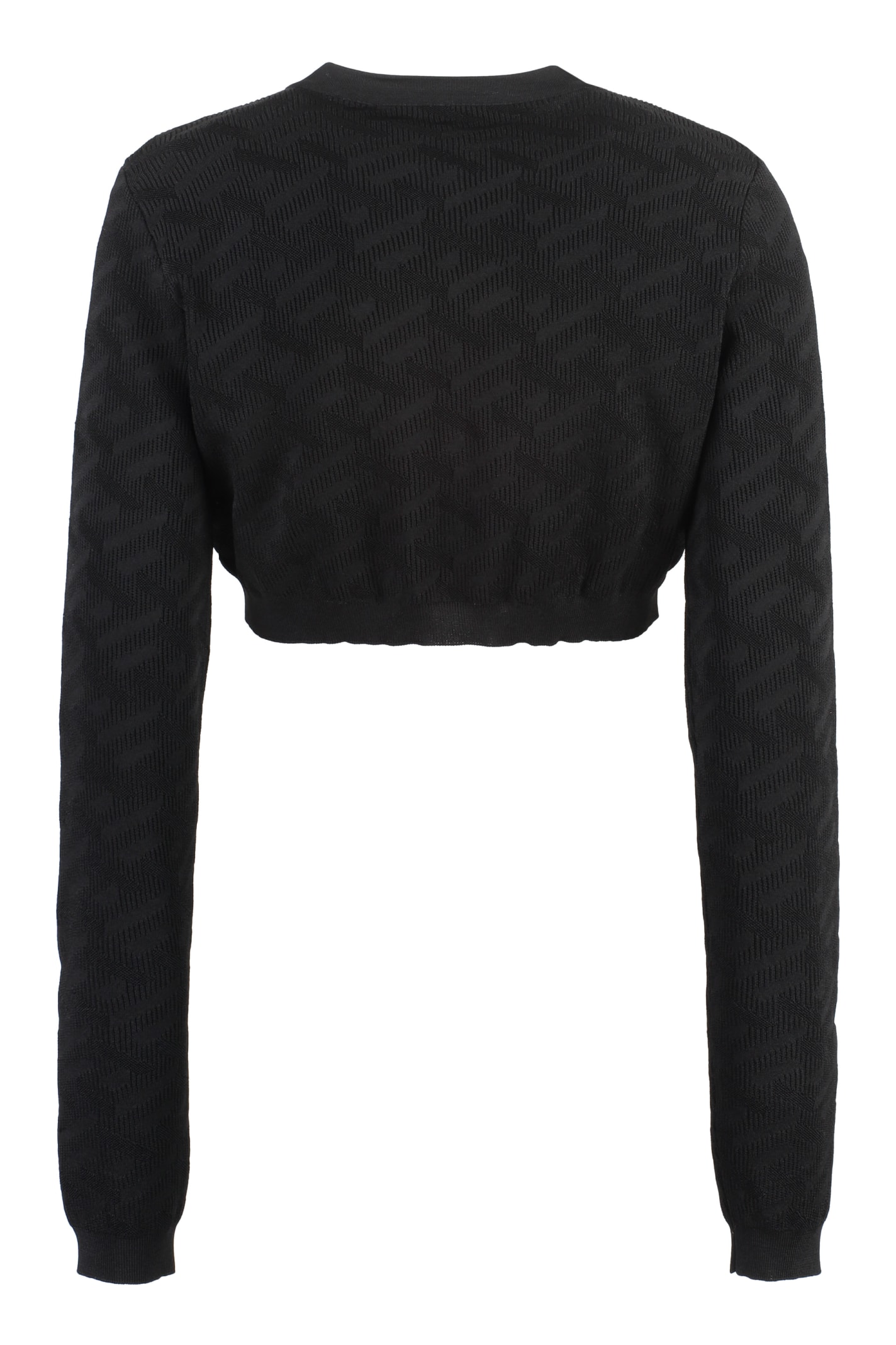 Shop Versace Jacquard Knit Cardigan In Black