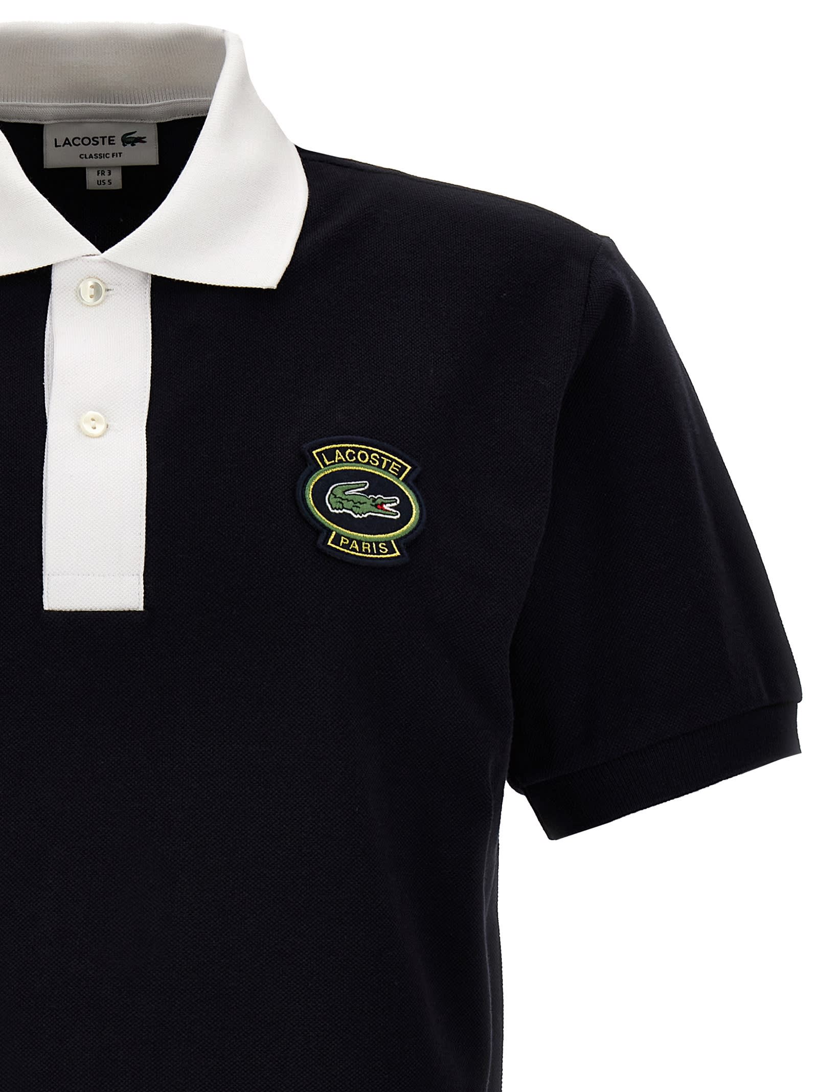Shop Lacoste Logo Embroidery Polo Shirt In Blue