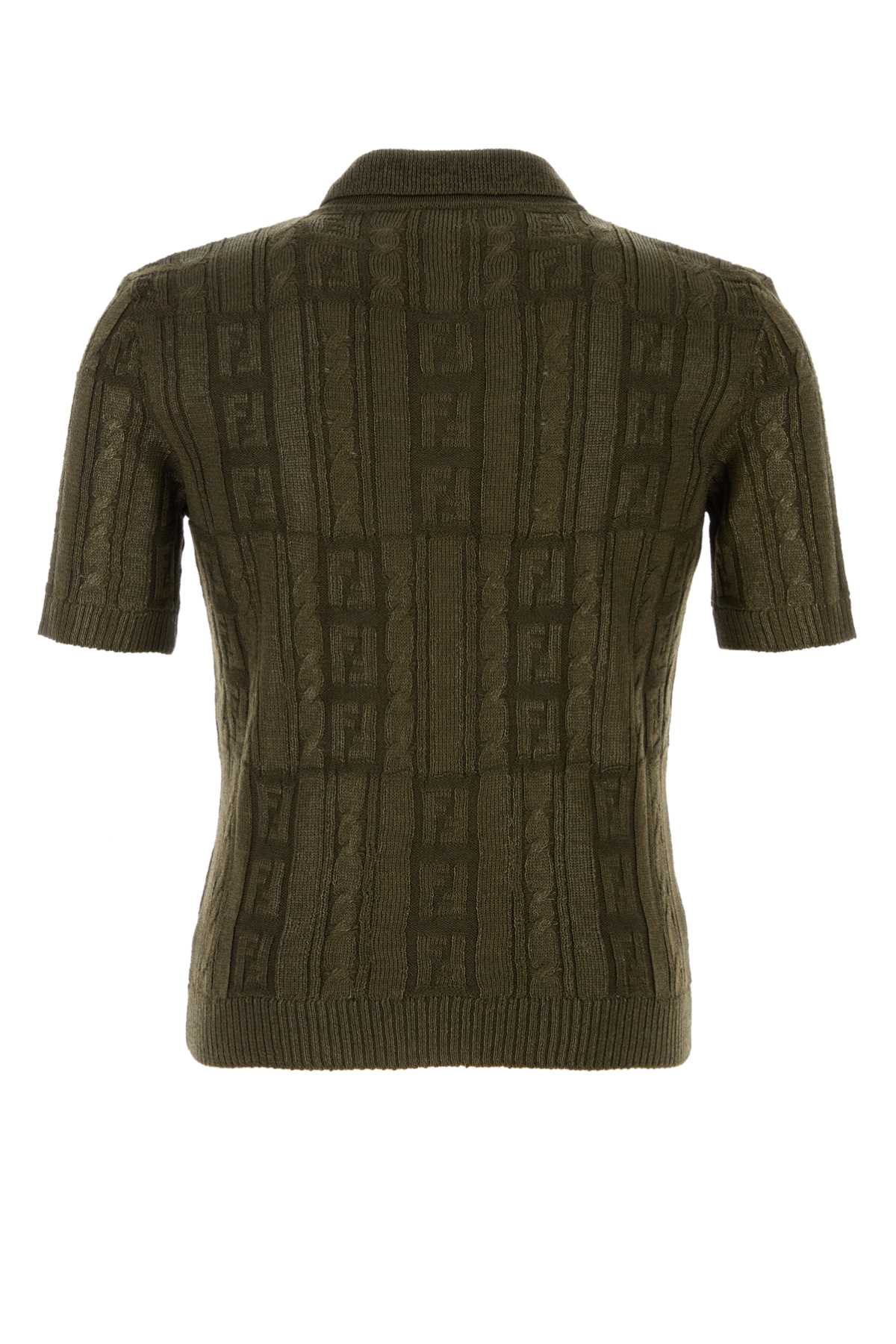 Shop Fendi Army Green Wool Polo Shirt