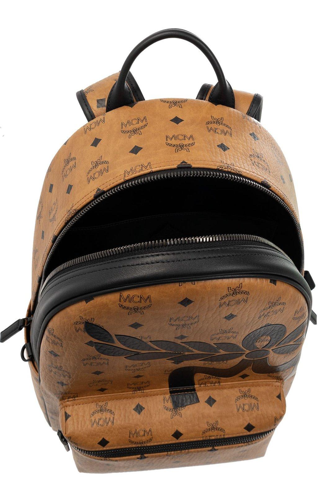 Shop Mcm Medium Stark Mega Laurel Visetos Zipped Backpack In Brown/black
