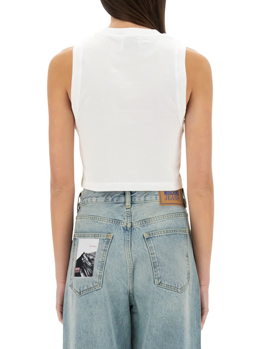 M05ch1n0 Jeans Cropped Top With Print In White