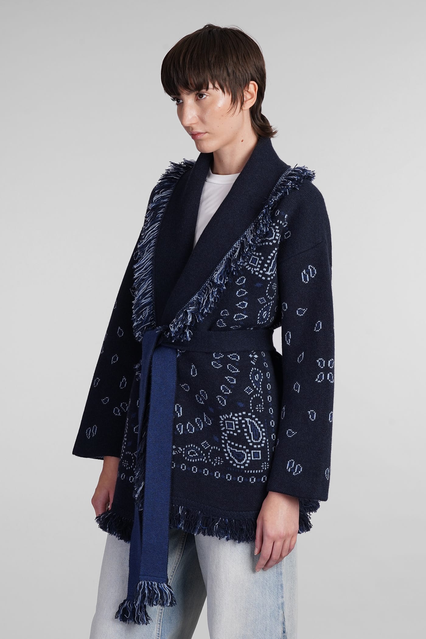 Shop Alanui Cardigan In Blue Cashmere