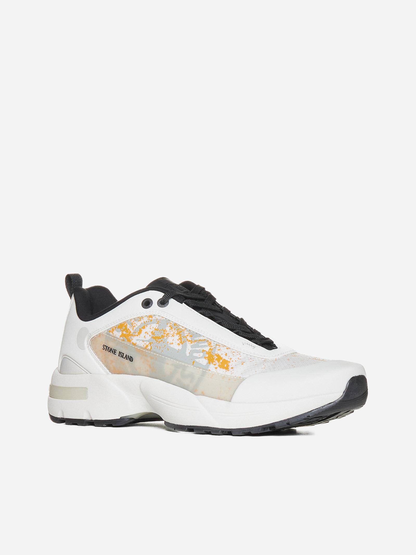Shop Stone Island Grime Leather And Tencel Sneakers In Beige