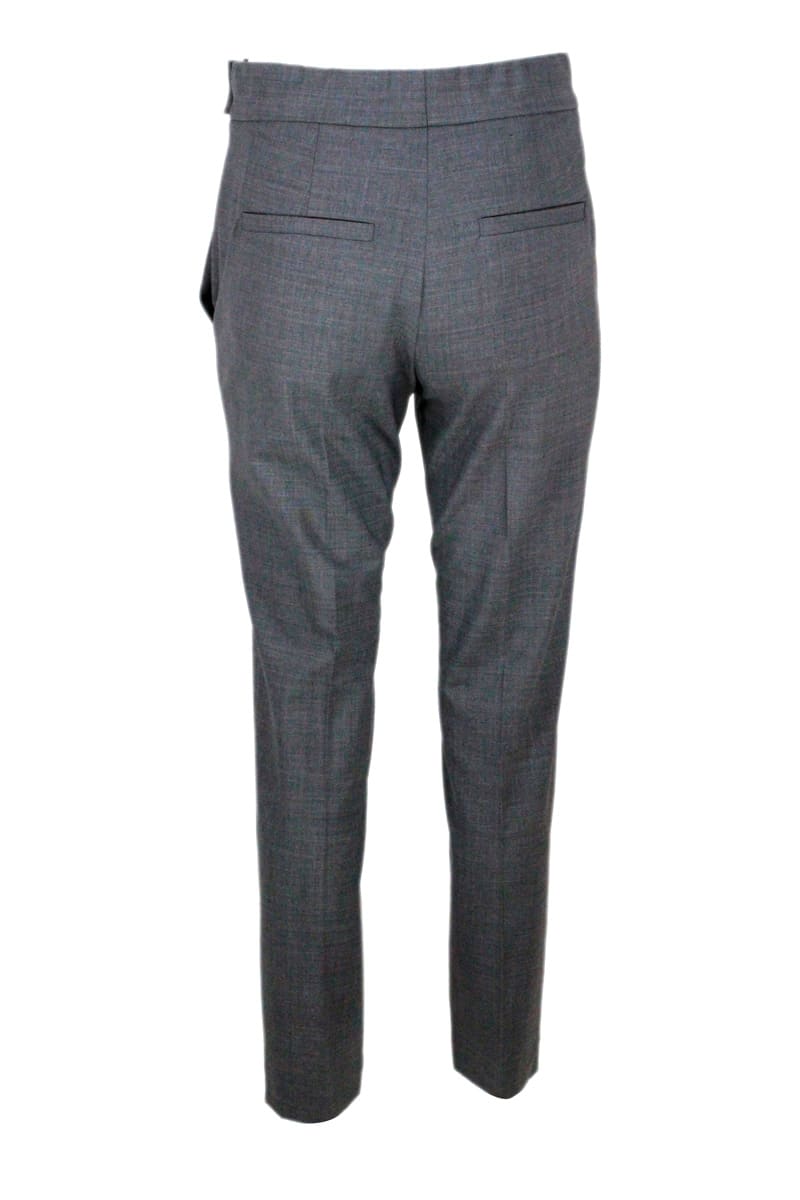 Shop Brunello Cucinelli Cigarette Trousers With Jewels At The Waist In Grey