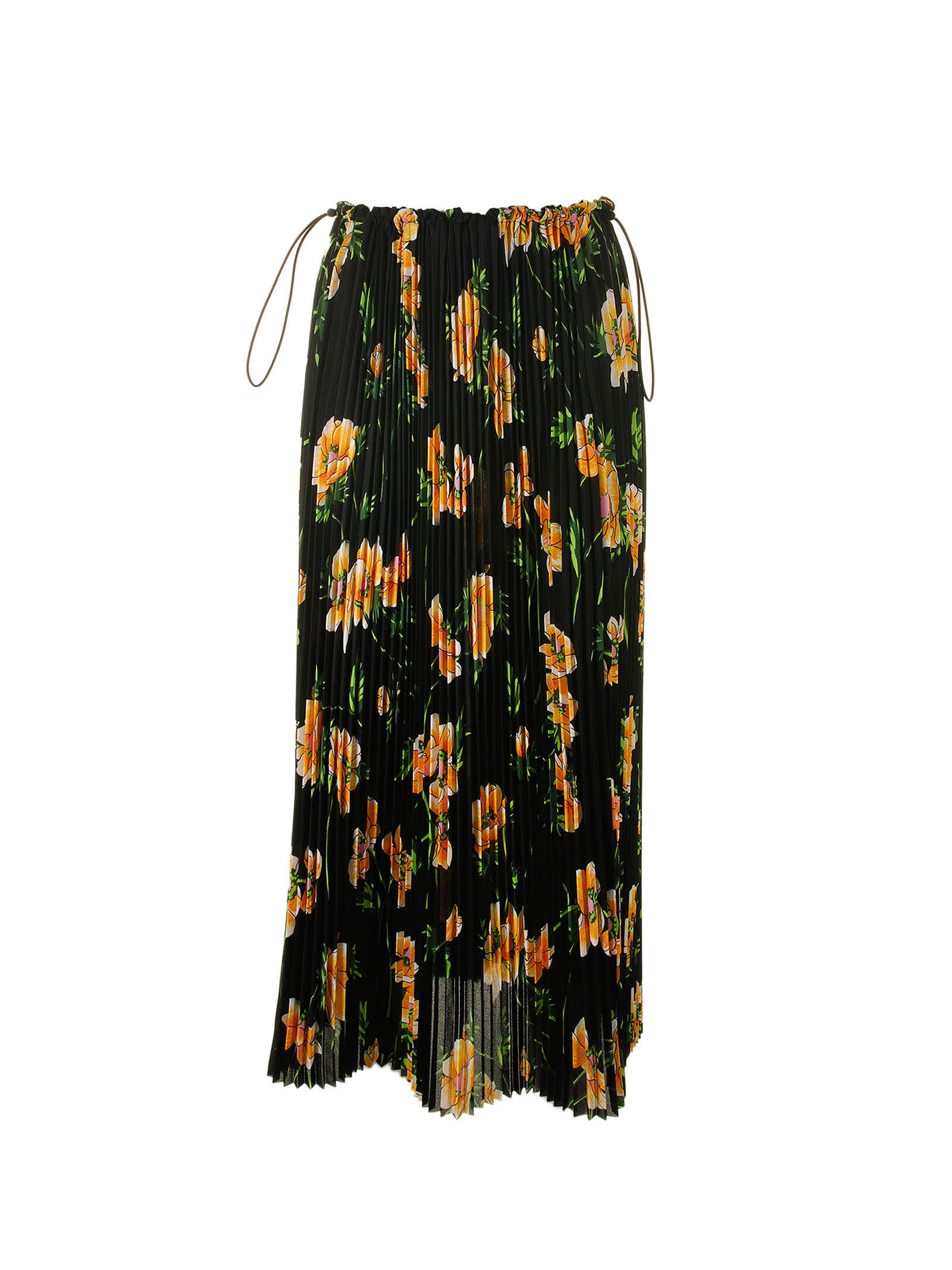 Balenciaga Pleated Floral Pattern Skirt In Black Yellow