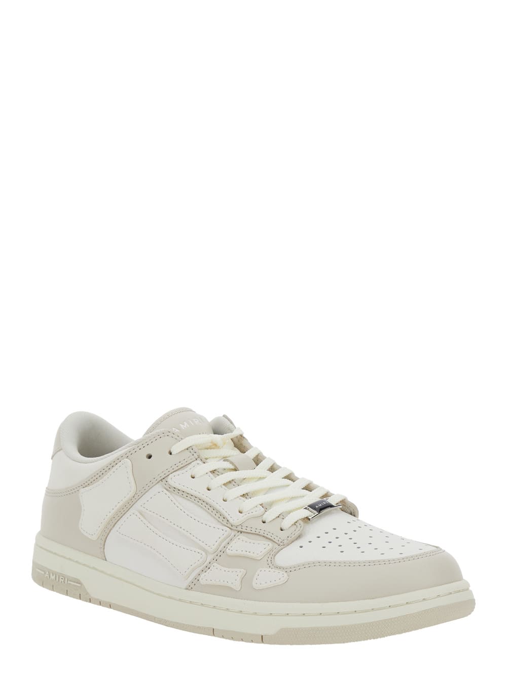 Amiri Skel Top Low White Sneakers With Skeleton Patch In Leather Man In Beige