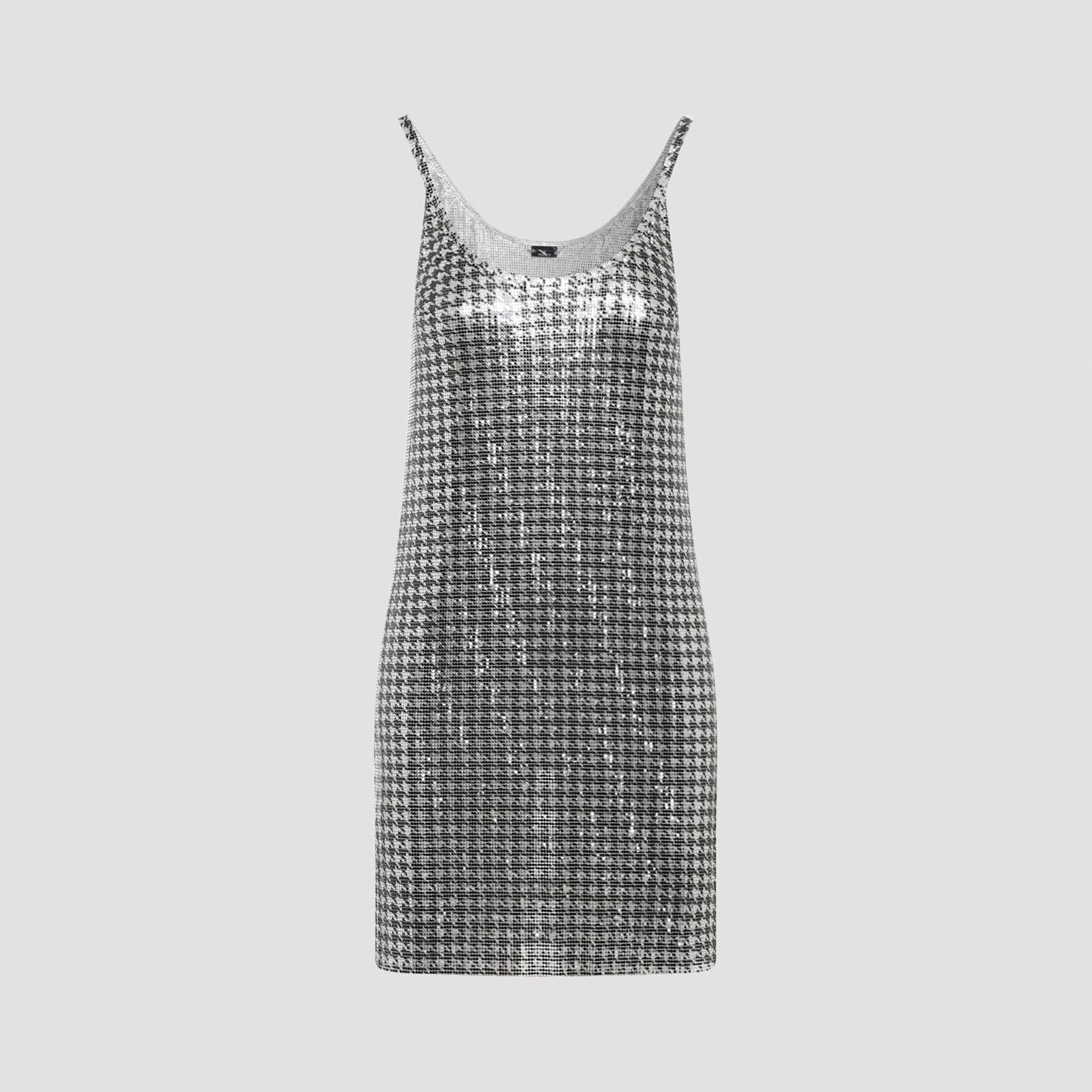 Shop Rabanne Mini Dress In Pied De Poule Silver Bla