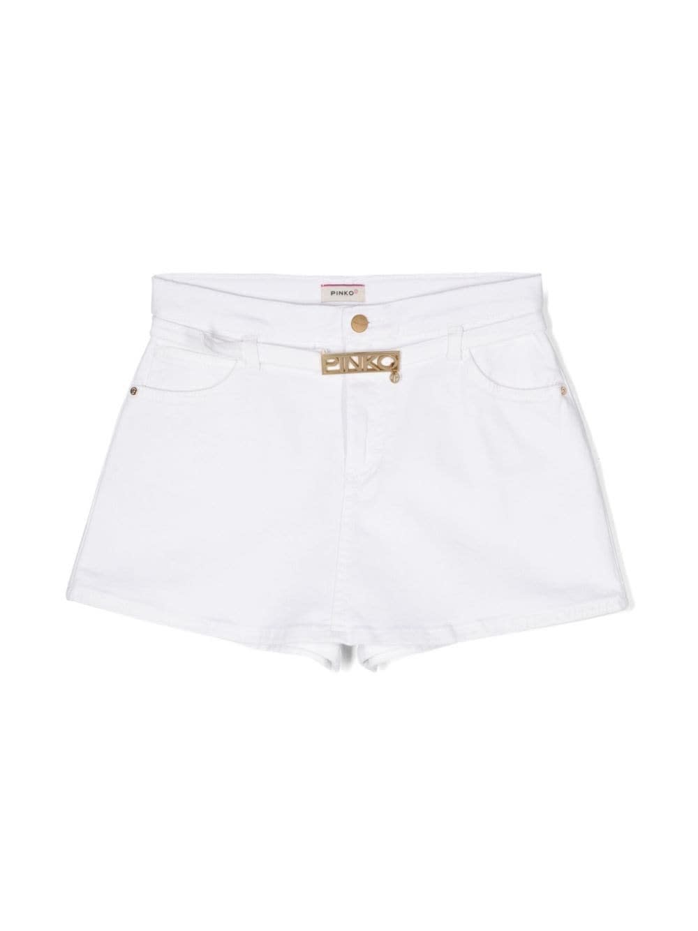 Pinko Kids' Shorts Denim Con Fibbia In White