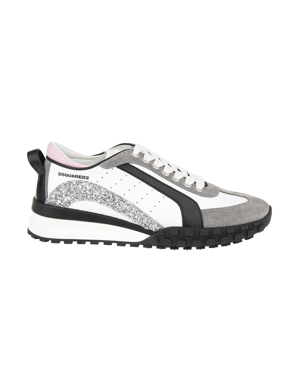 Dsquared2 White And Dark Grey Legend Sneakers With Pink Detail