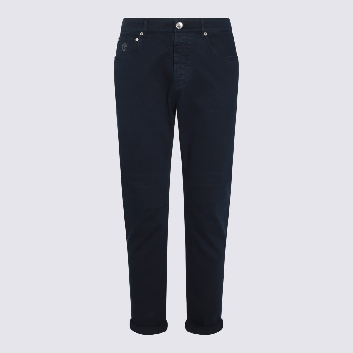 Shop Brunello Cucinelli Navy Blue Cotton Jeans