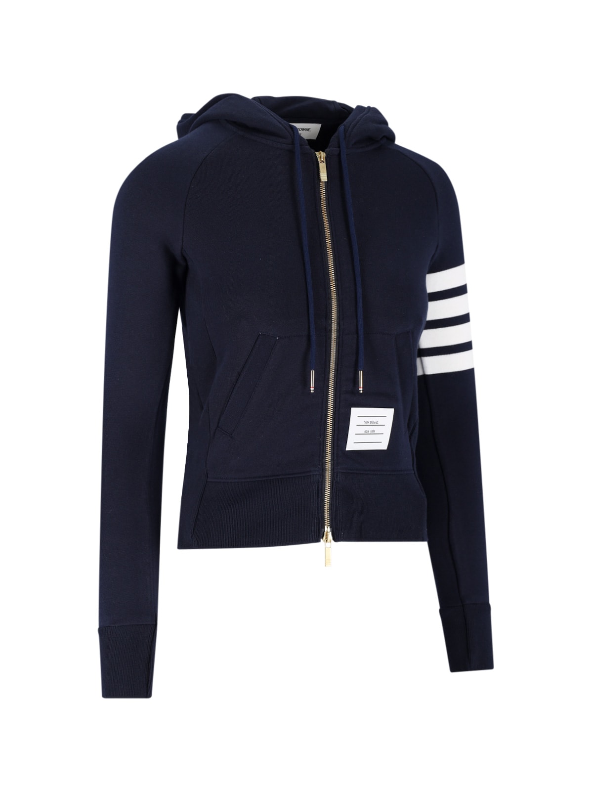 Thom Browne Zip-up Hoodie With Four-bar Detail In Blue