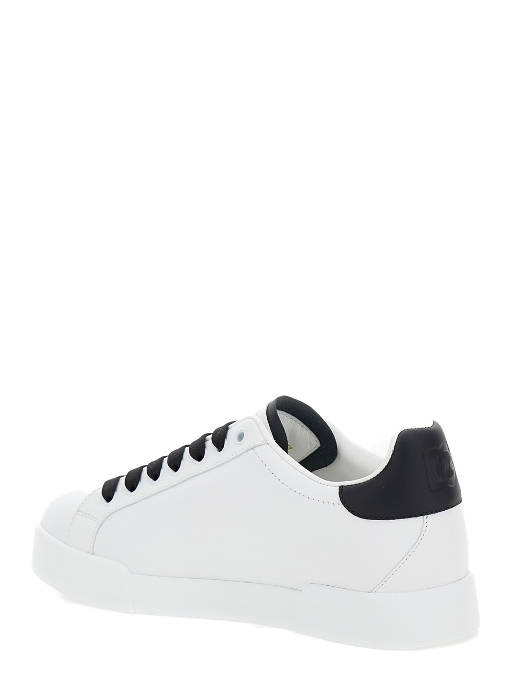 Shop Dolce & Gabbana Portofino White Low Top Sneakers With Perforated Dg Logo In Leather Woman