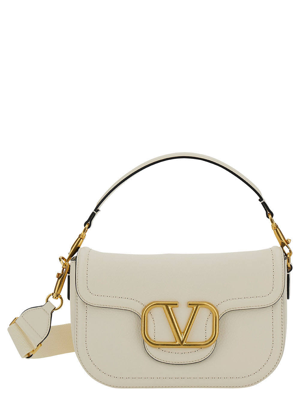 Valentino Alltime White Shoulder Bag With Vlogo Detail In Smooth Leather Woman In White