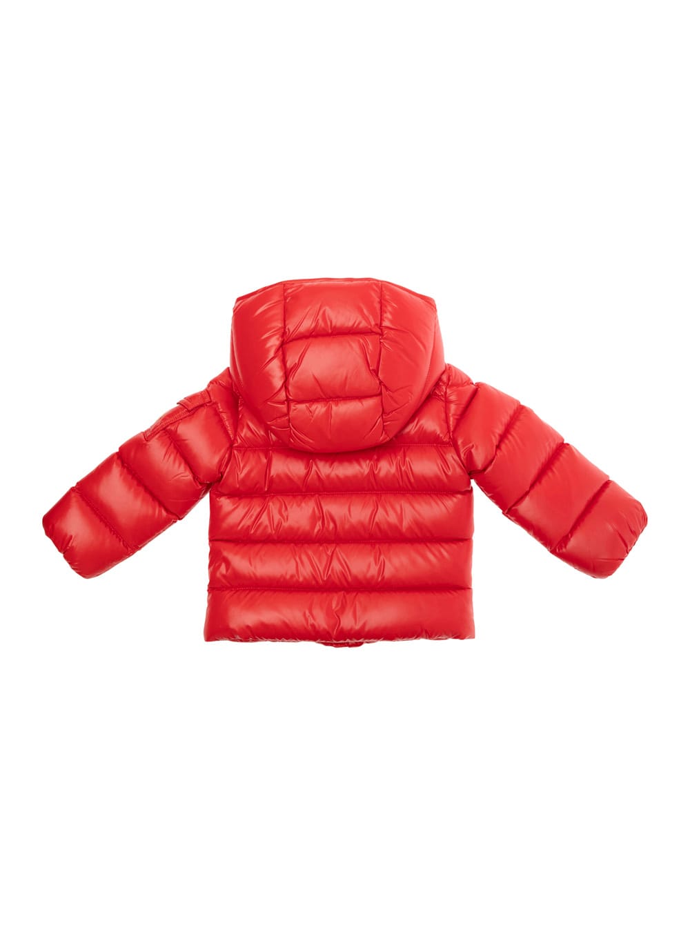 Moncler Maya Red Down Jacket With Hood And Logo Patch On The Sleeve In Tech Fabric Baby In Red