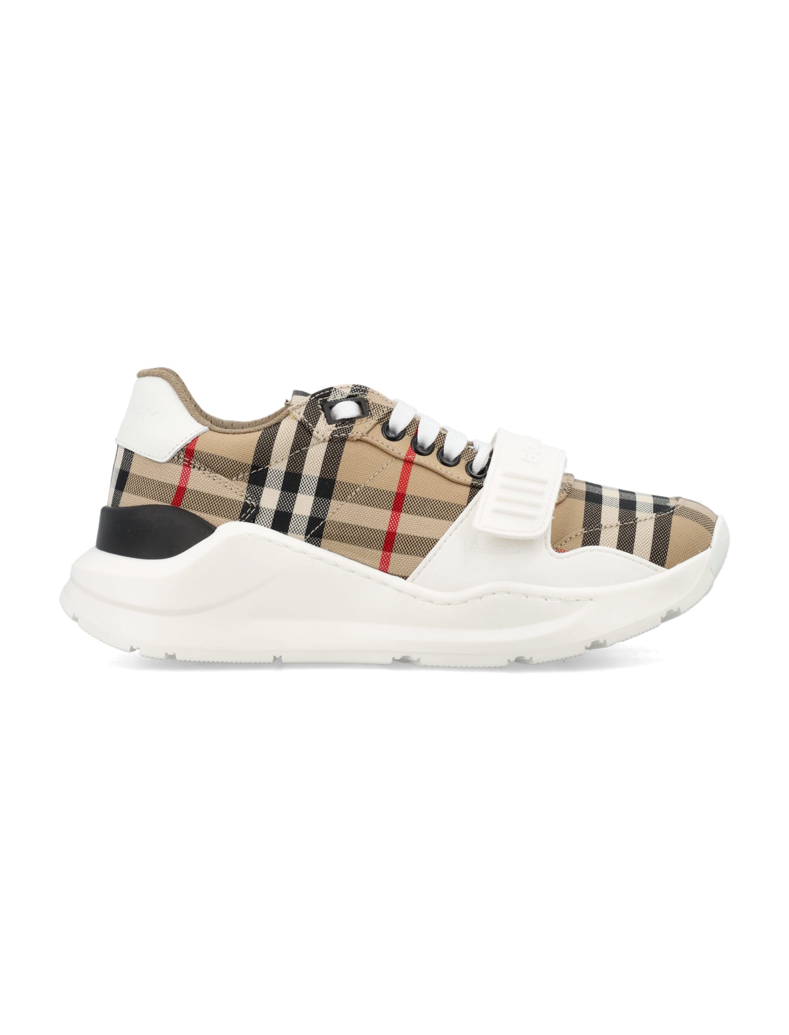 BURBERRY CHECK AND LEATHER SNEAKERS