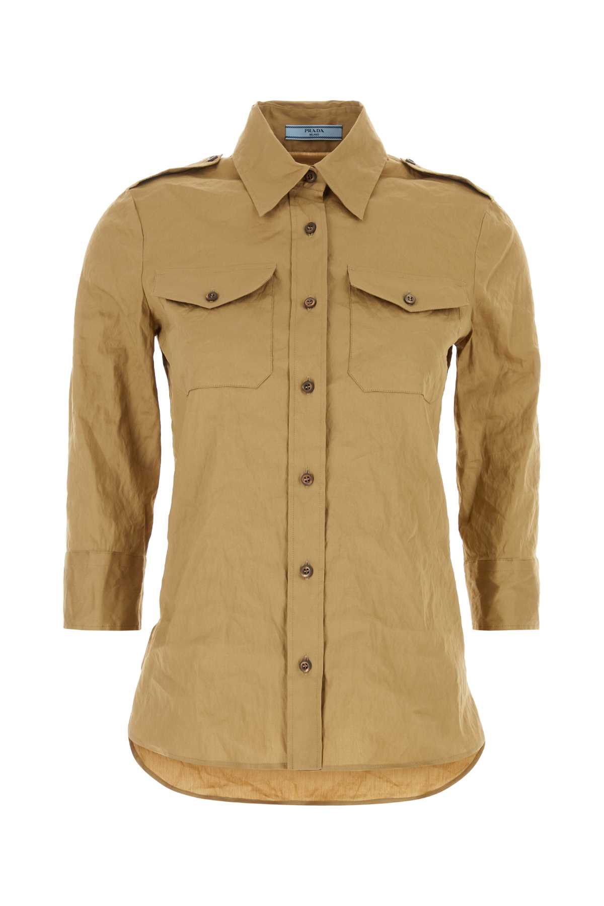 Shop Prada Khaki Stretch Poplin Shirt In Kaki