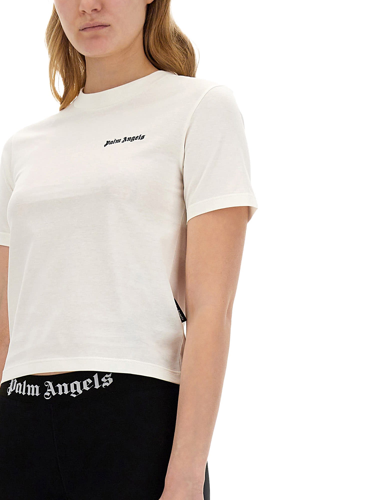 Shop Palm Angels T-shirt With Logo In Off White