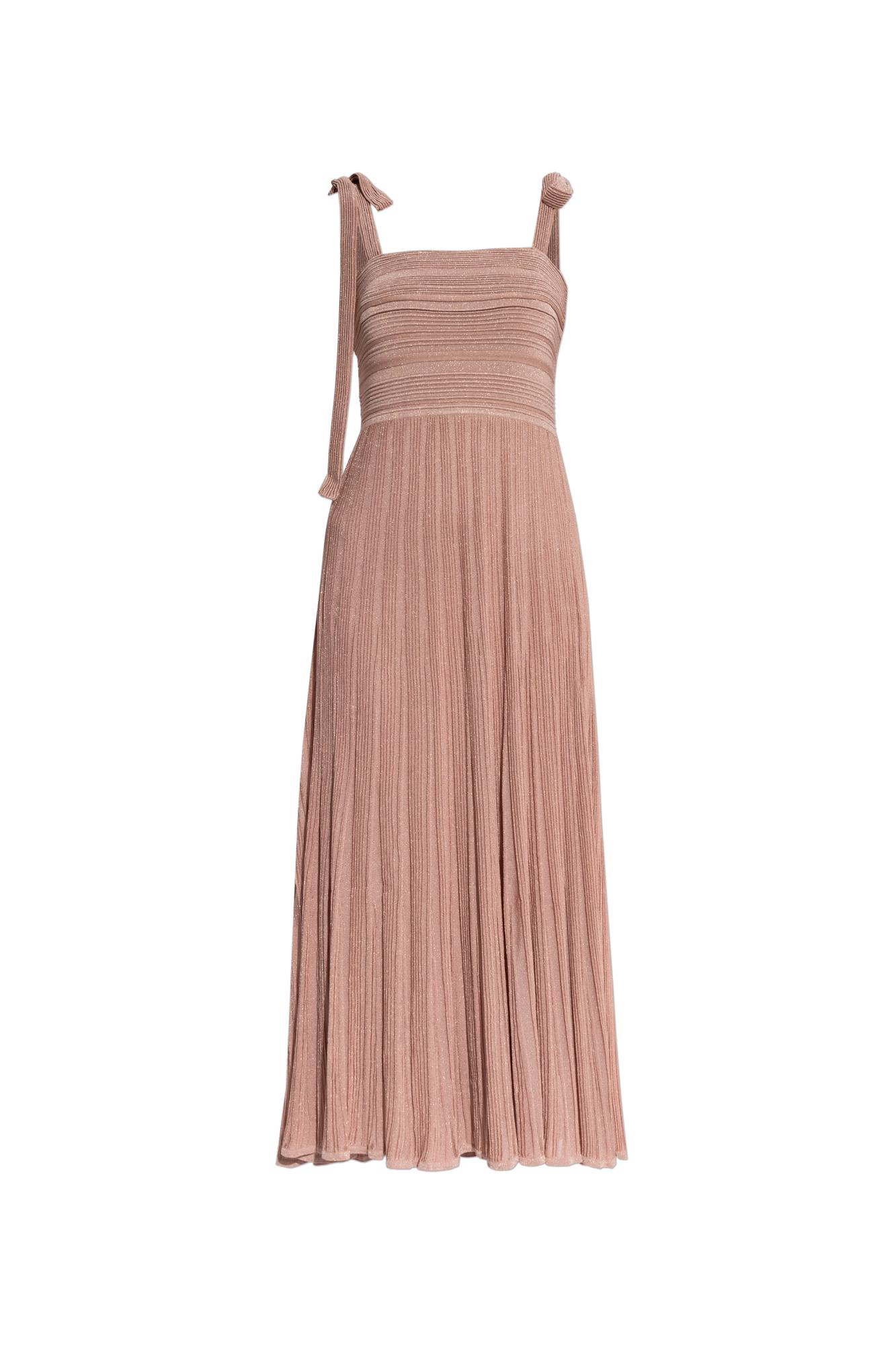 Zimmermann Lucky Tie Shoulder Metallic Rib Maxi Dress In Pink