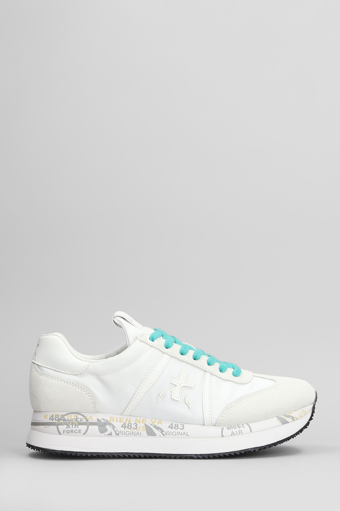 Premiata Conny Sneakers In White Suede And Fabric In White