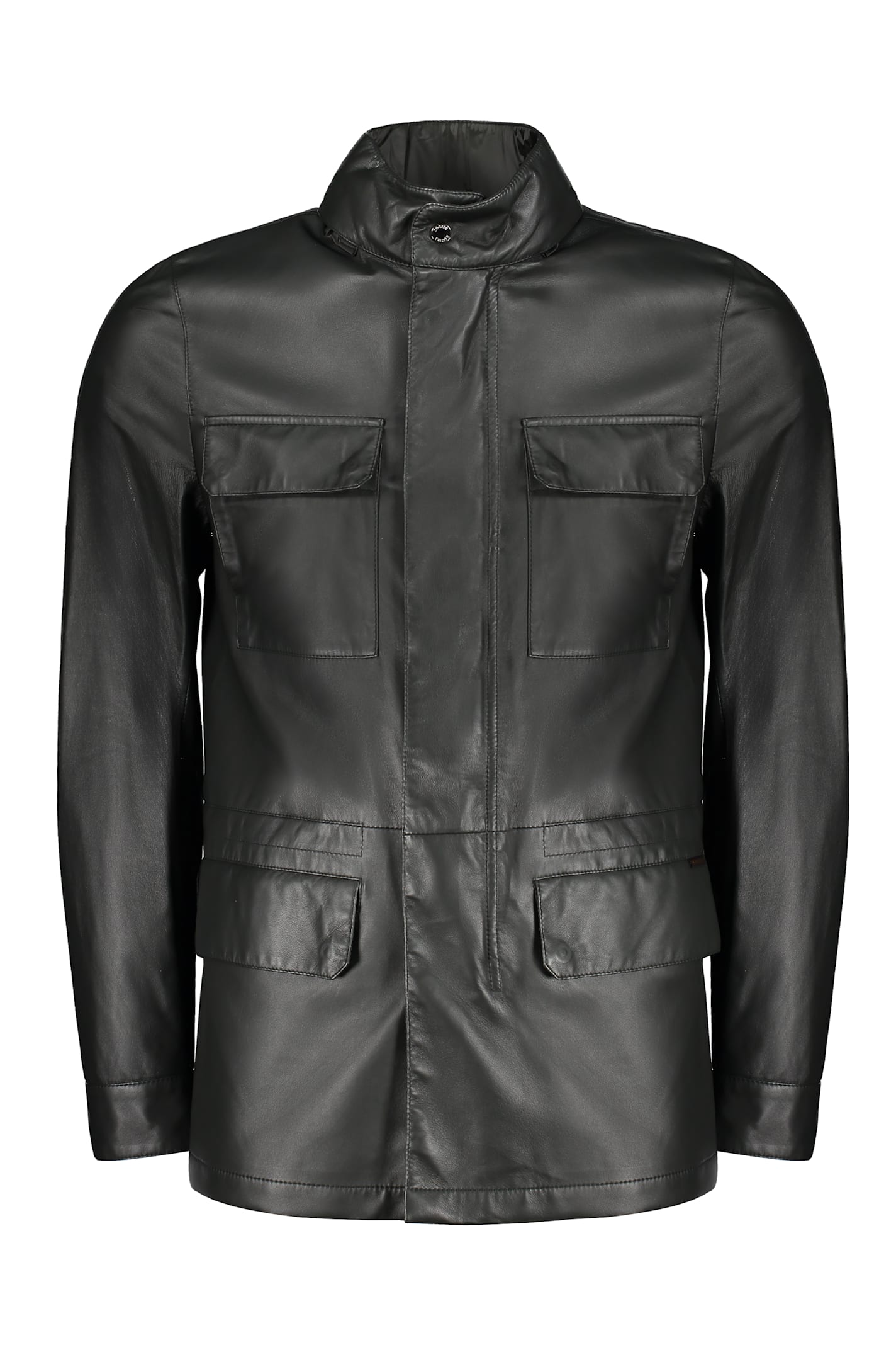 Moorer Four-pocket Drawstring Leather Jacket In Black