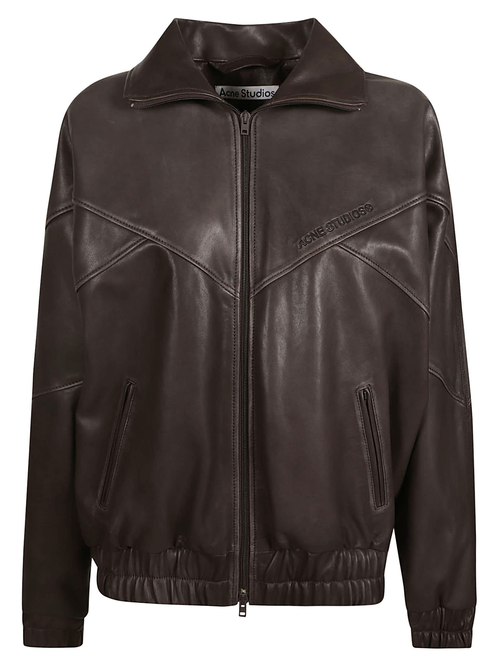Acne Studios Leather Zipped Jacket In Brown