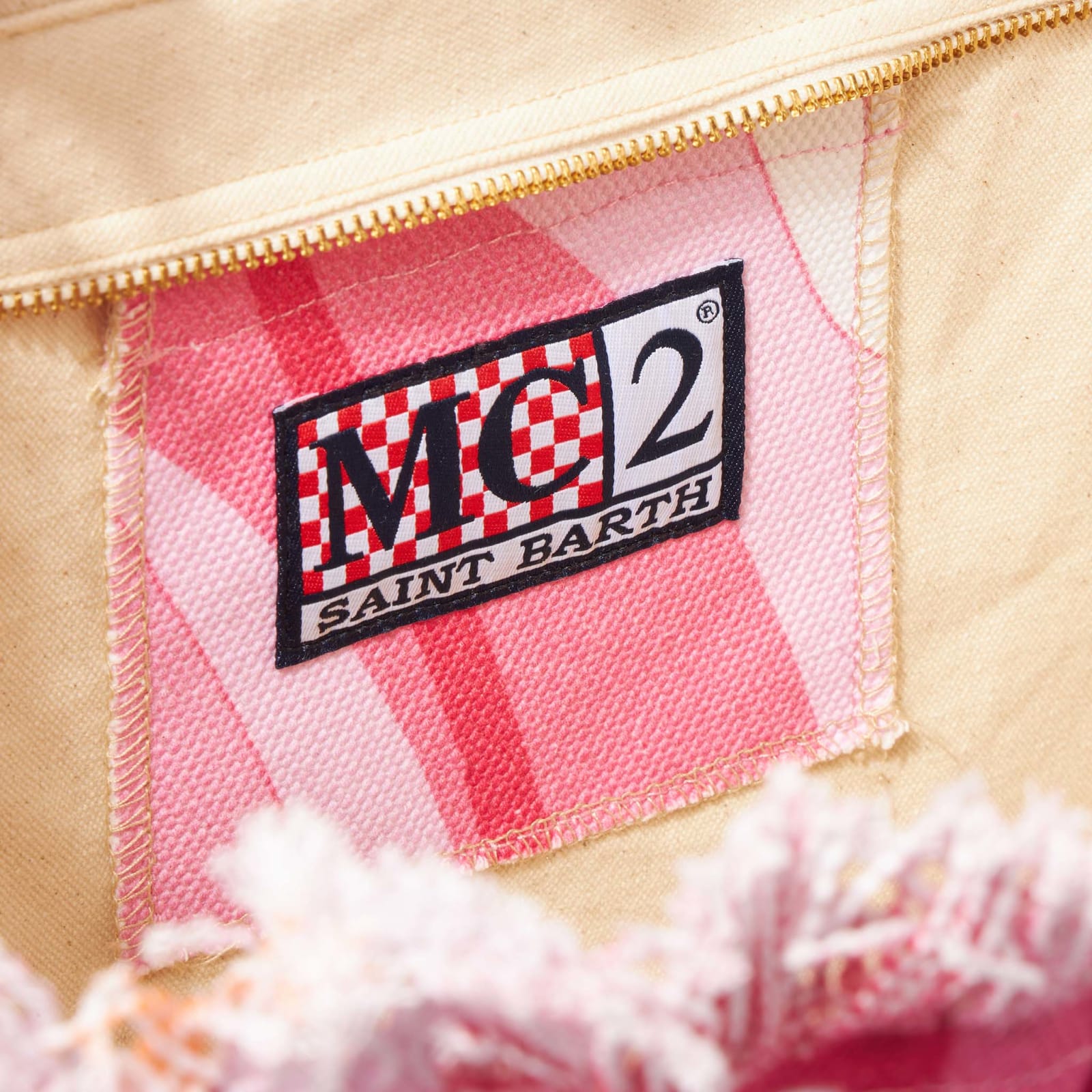 Shop Mc2 Saint Barth Vanity Canvas Shoulder Bag With Pink Waves