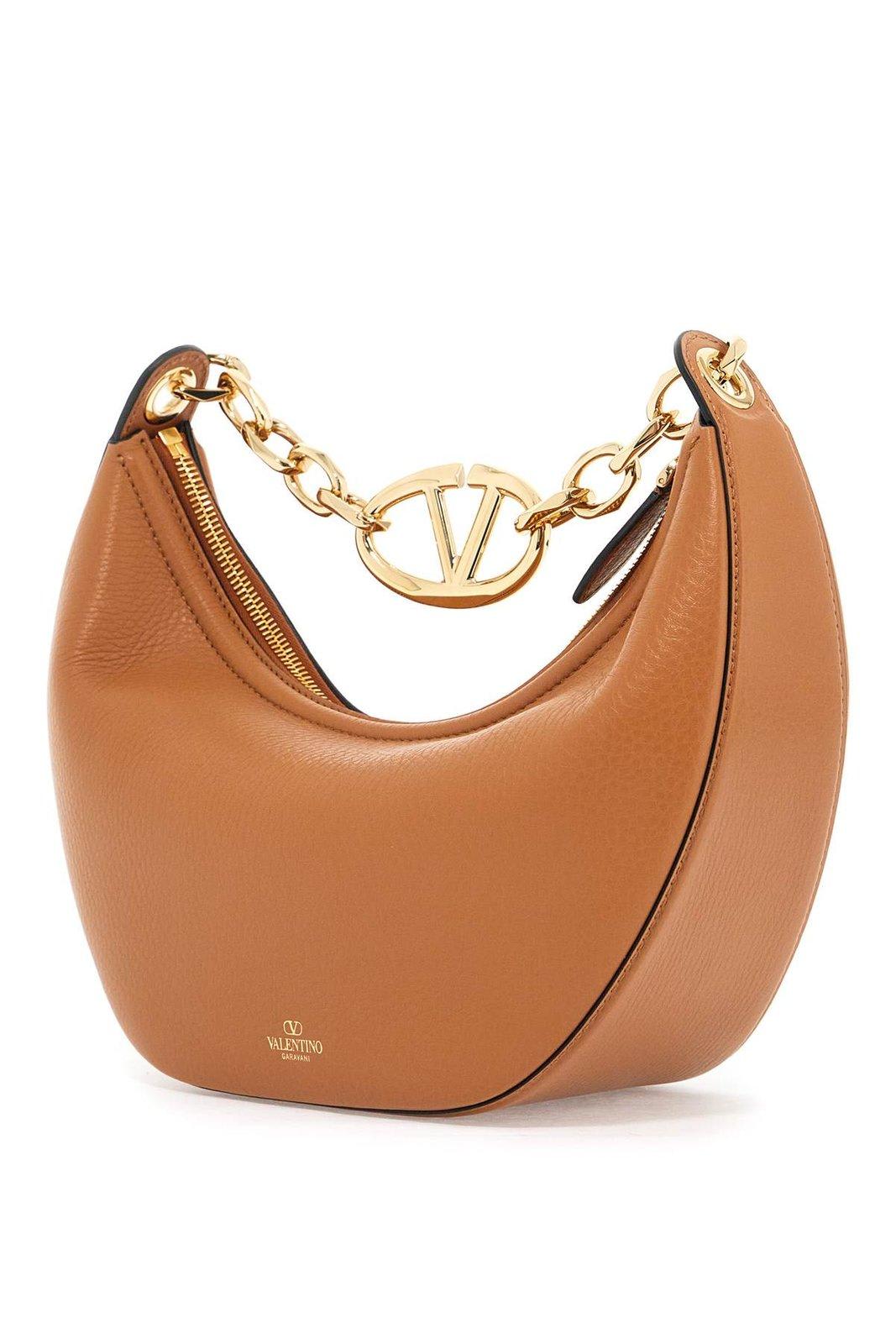 Shop Valentino Vlogo Moon Zip-up Medium Shoulder Bag In Beige